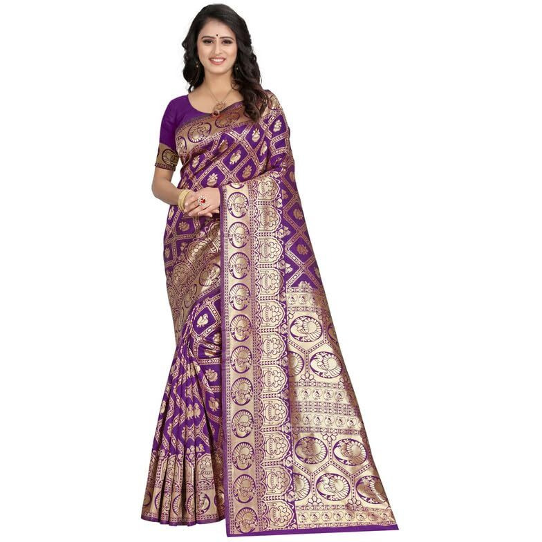 SIRIL Womens Art Silk Banarasi Jacquard Saree With Unstitched Blouse Piece (3412S153A_Purple)
