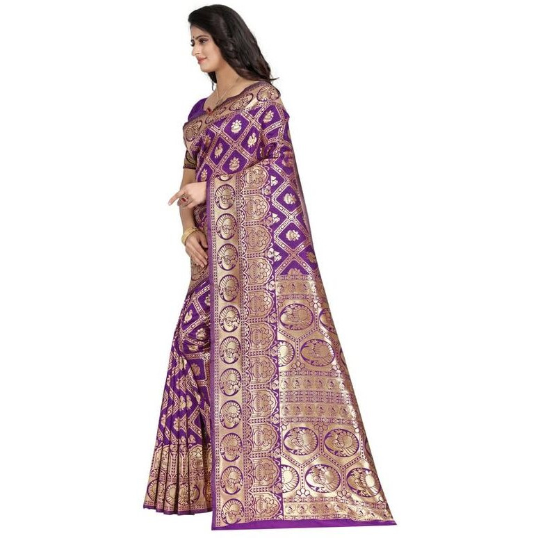 SIRIL Womens Art Silk Banarasi Jacquard Saree With Unstitched Blouse Piece (3412S153A_Purple)