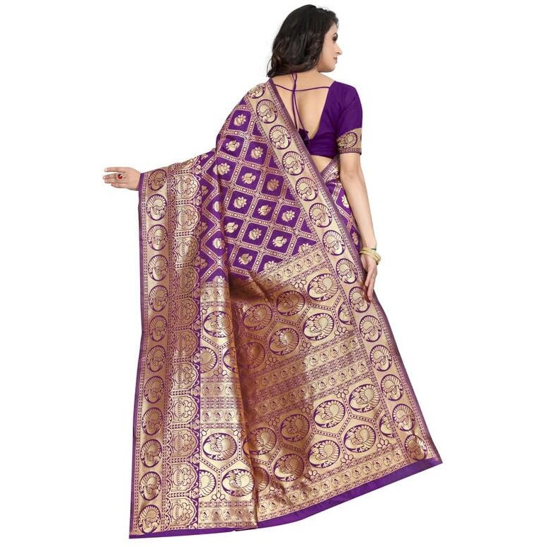 SIRIL Womens Art Silk Banarasi Jacquard Saree With Unstitched Blouse Piece (3412S153A_Purple)