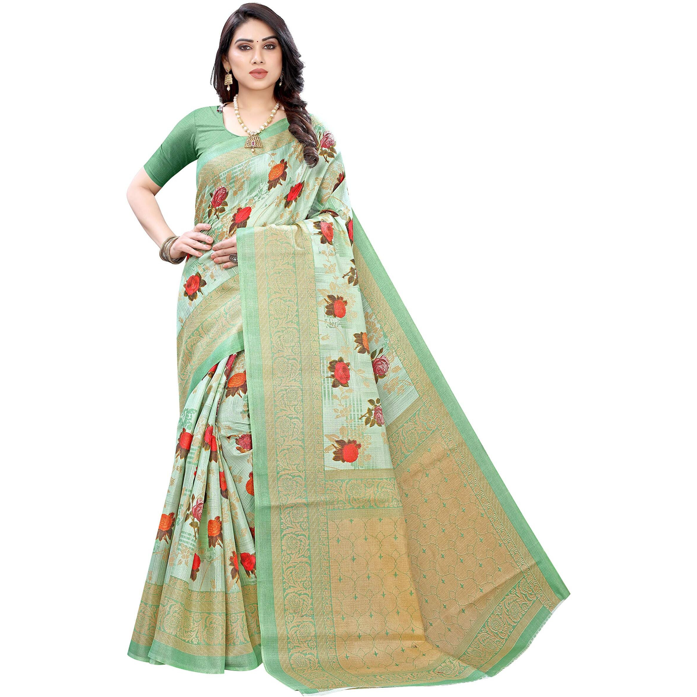 Yashika Womens Art Silk Woven Saree with Blouse Piece (PRITHAVI GREEN,Free Size)