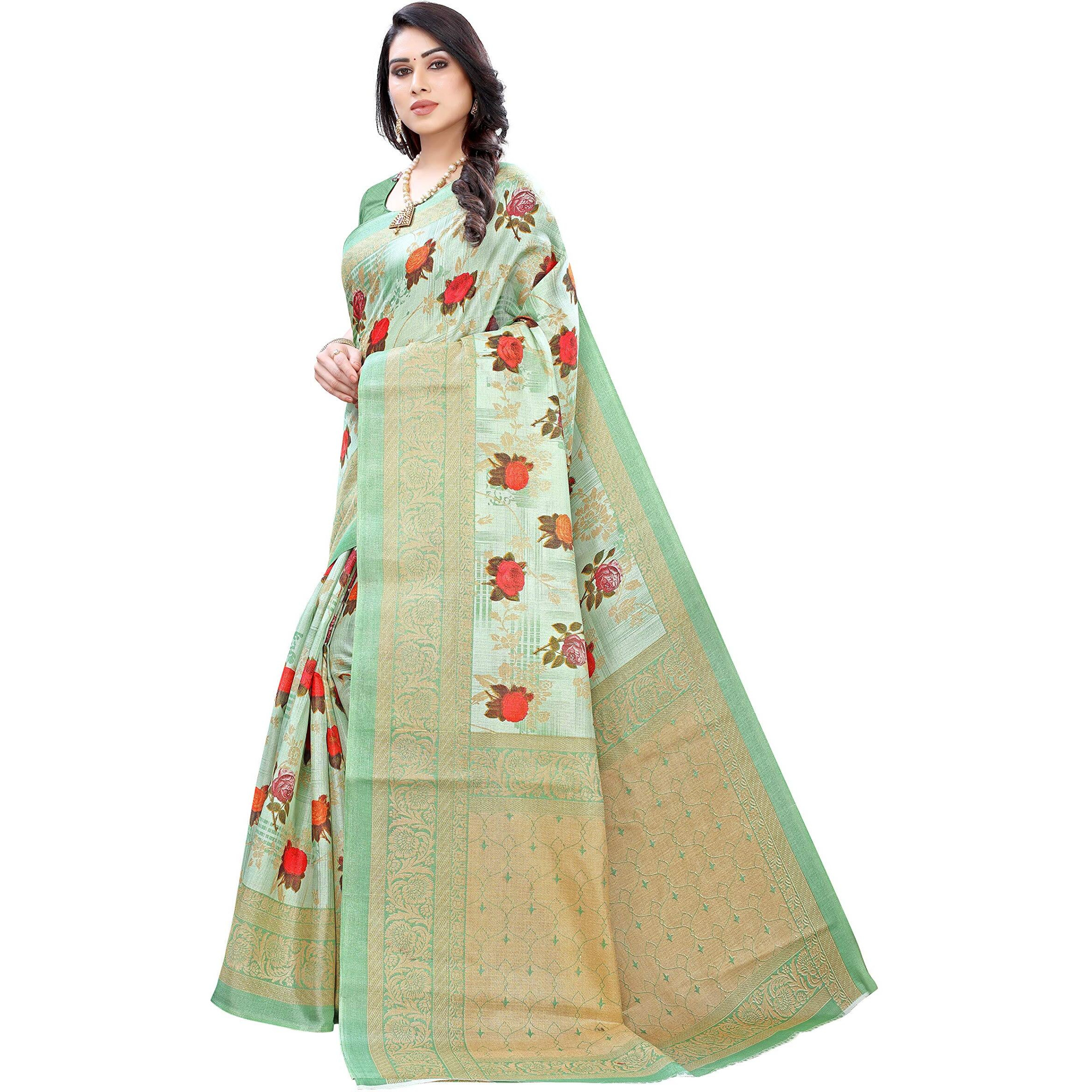 Yashika Womens Art Silk Woven Saree with Blouse Piece (PRITHAVI GREEN,Free Size)