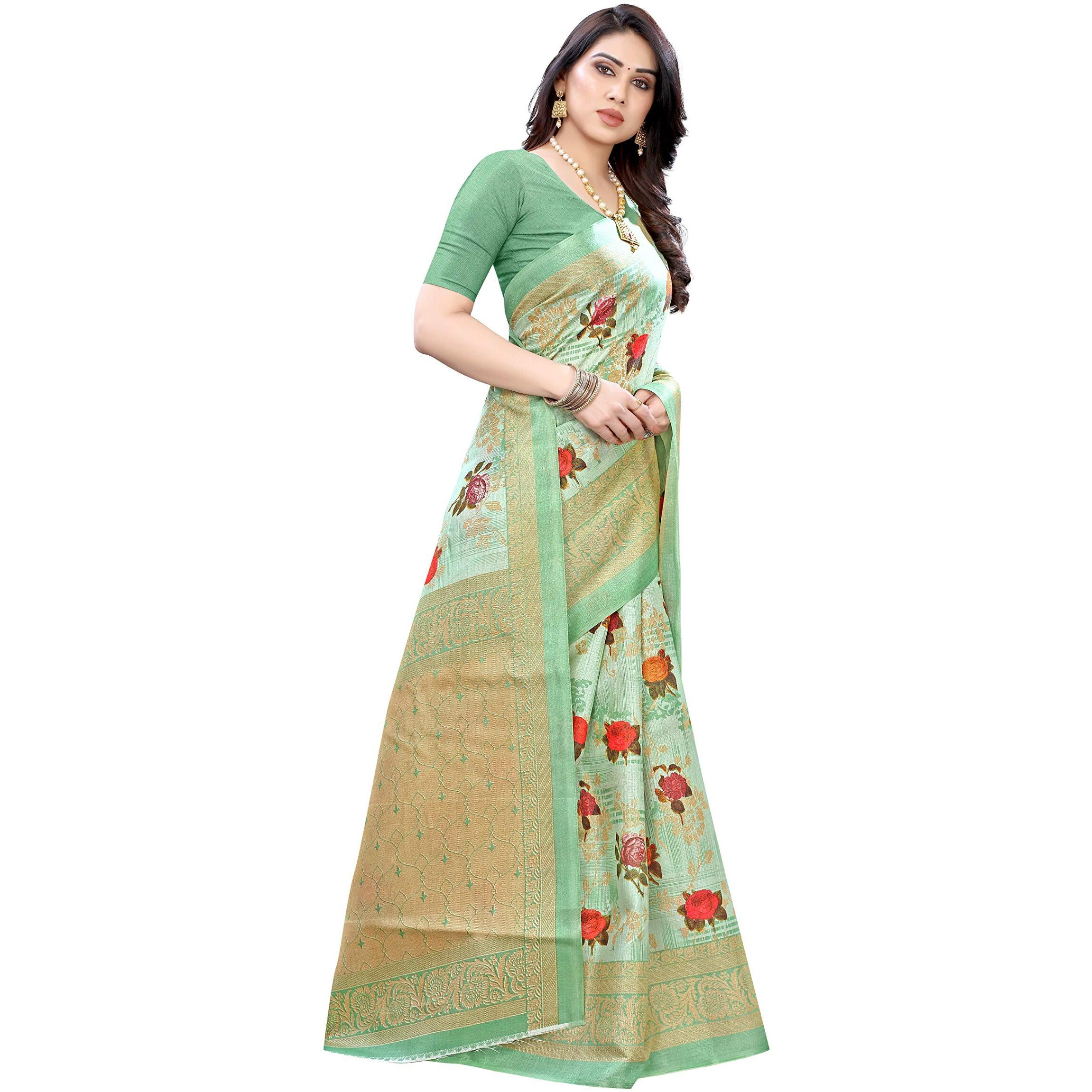 Yashika Womens Art Silk Woven Saree with Blouse Piece (PRITHAVI GREEN,Free Size)
