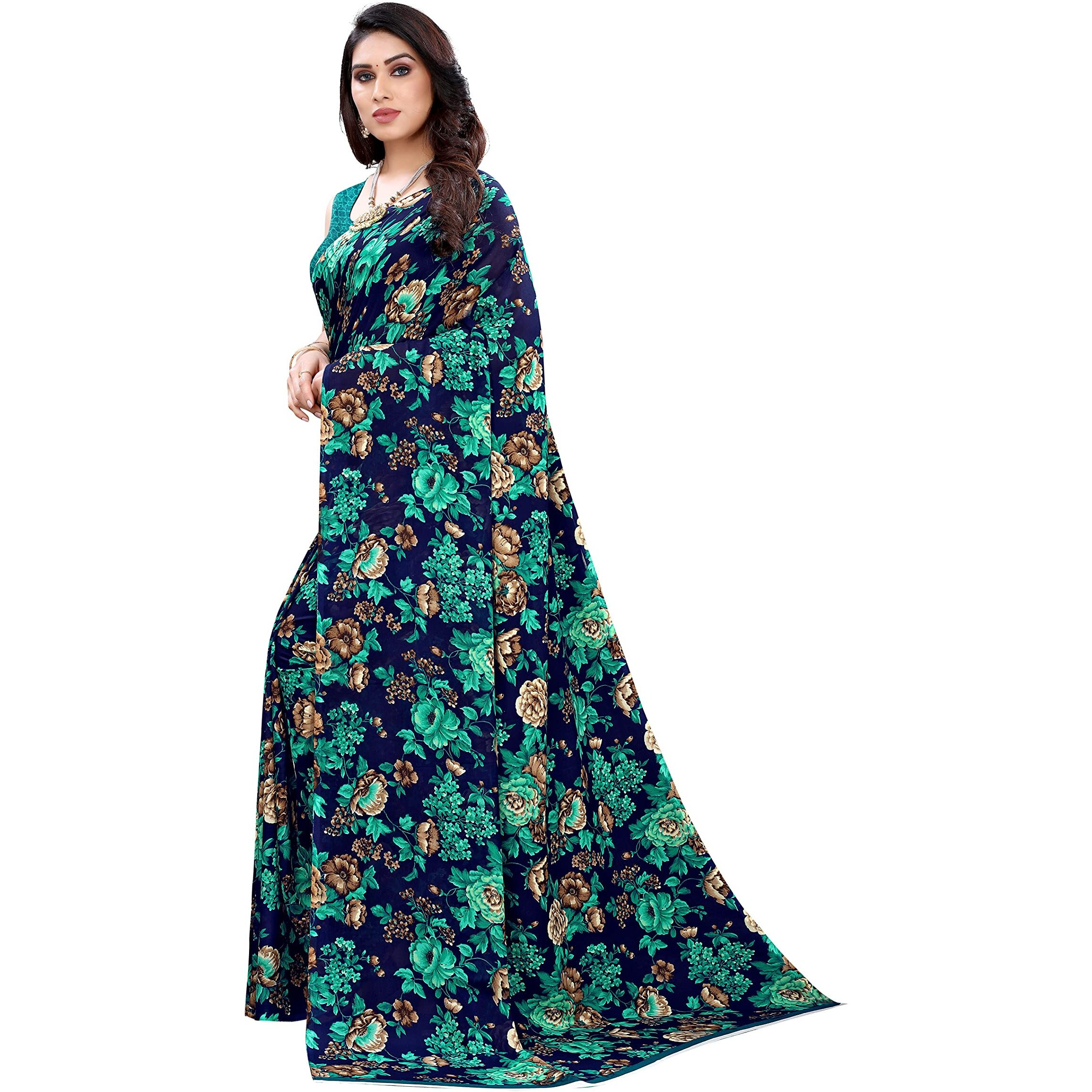 Yashika Womens Jacquard Georgette Saree (ECHO BLUE