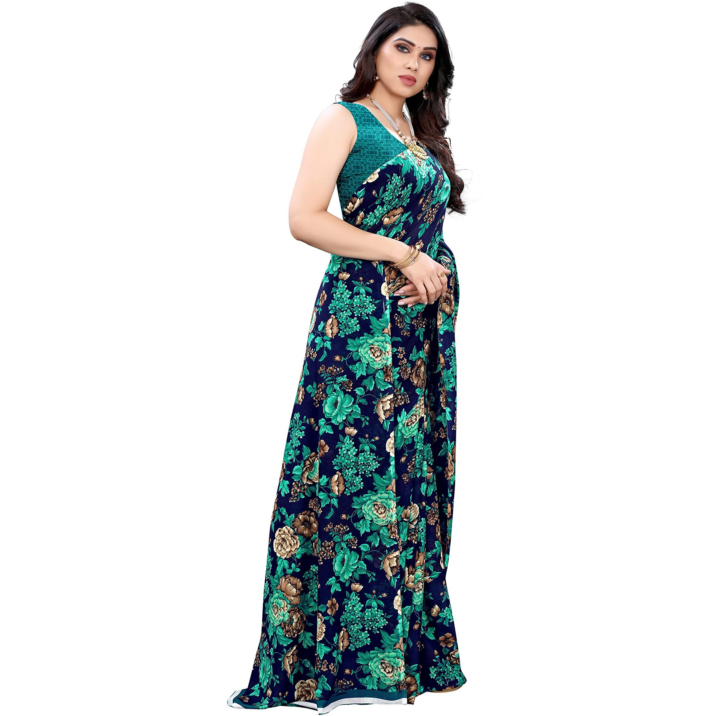Yashika Womens Jacquard Georgette Saree (ECHO BLUE