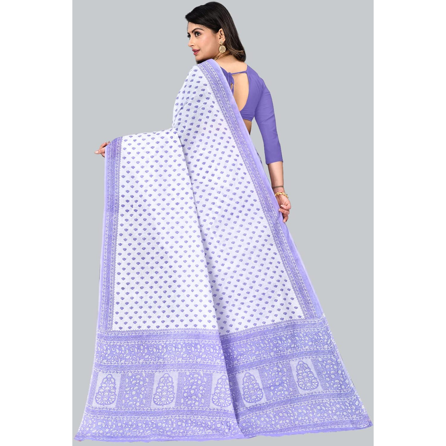 Ratan Womens Plain Cotton Saree Without Blouse Piece (Amri-102-Lav_White Lavender)