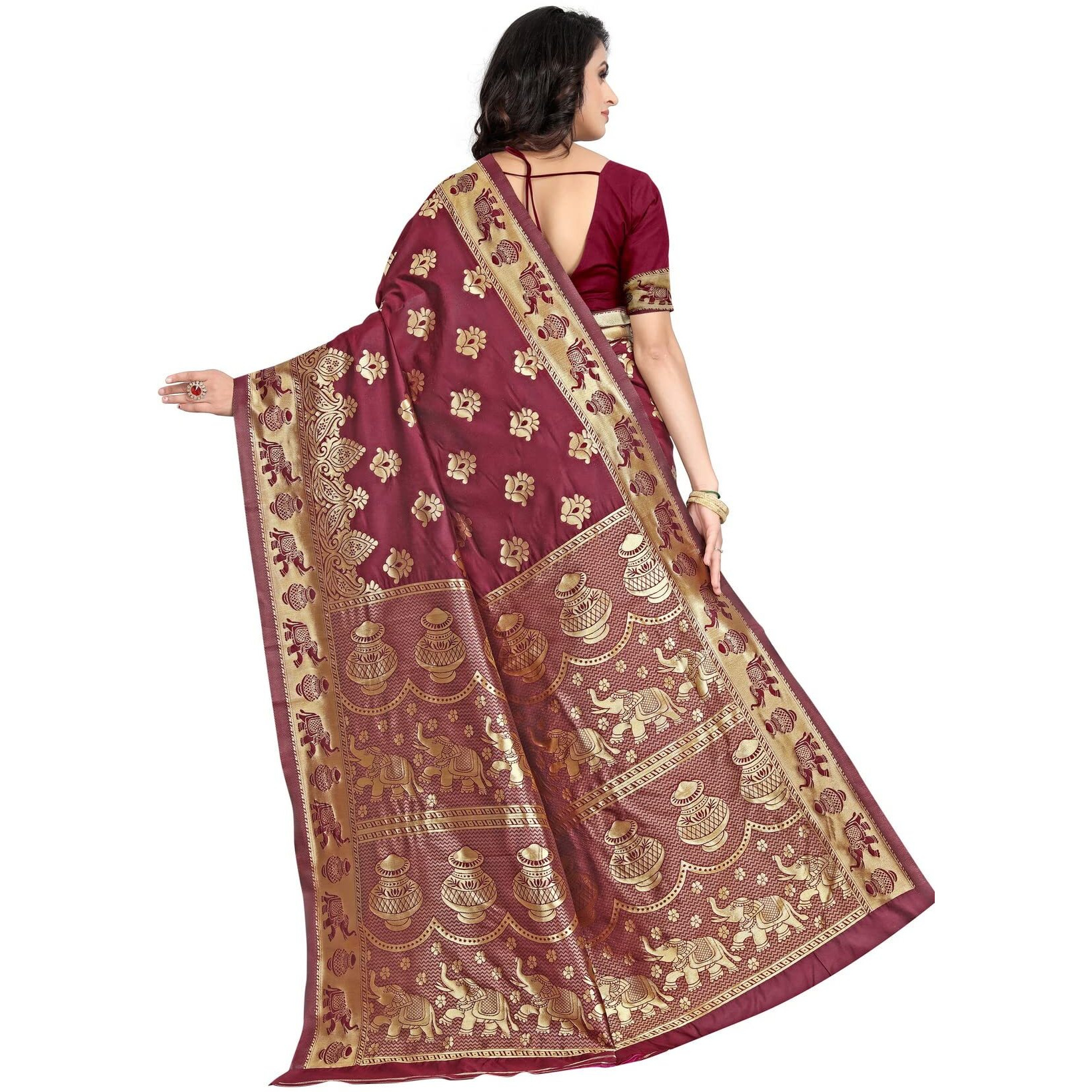 Sugathari Womens Banarasi Saree Pure Kanjivaram Silk Saree Soft new ladies 2023 Design Wear Pattu Sarees Latest Cotton Party Sari collections With Blouse Piece for Wedding sadi (SAM SAN 9016-MAROON)