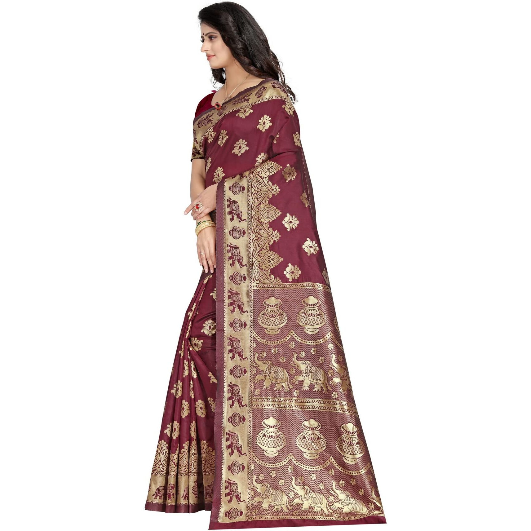 Sugathari Womens Banarasi Saree Pure Kanjivaram Silk Saree Soft new ladies 2023 Design Wear Pattu Sarees Latest Cotton Party Sari collections With Blouse Piece for Wedding sadi (SAM SAN 9016-MAROON)