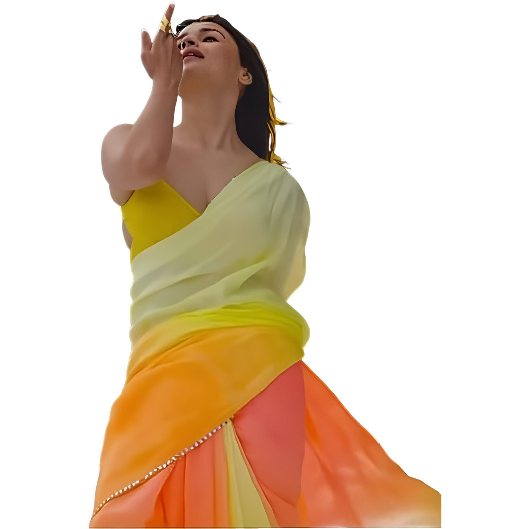 SIRIL Womens Printed Georgette Saree with Unstitched Blouse Piece (3192S3189_Yellow)