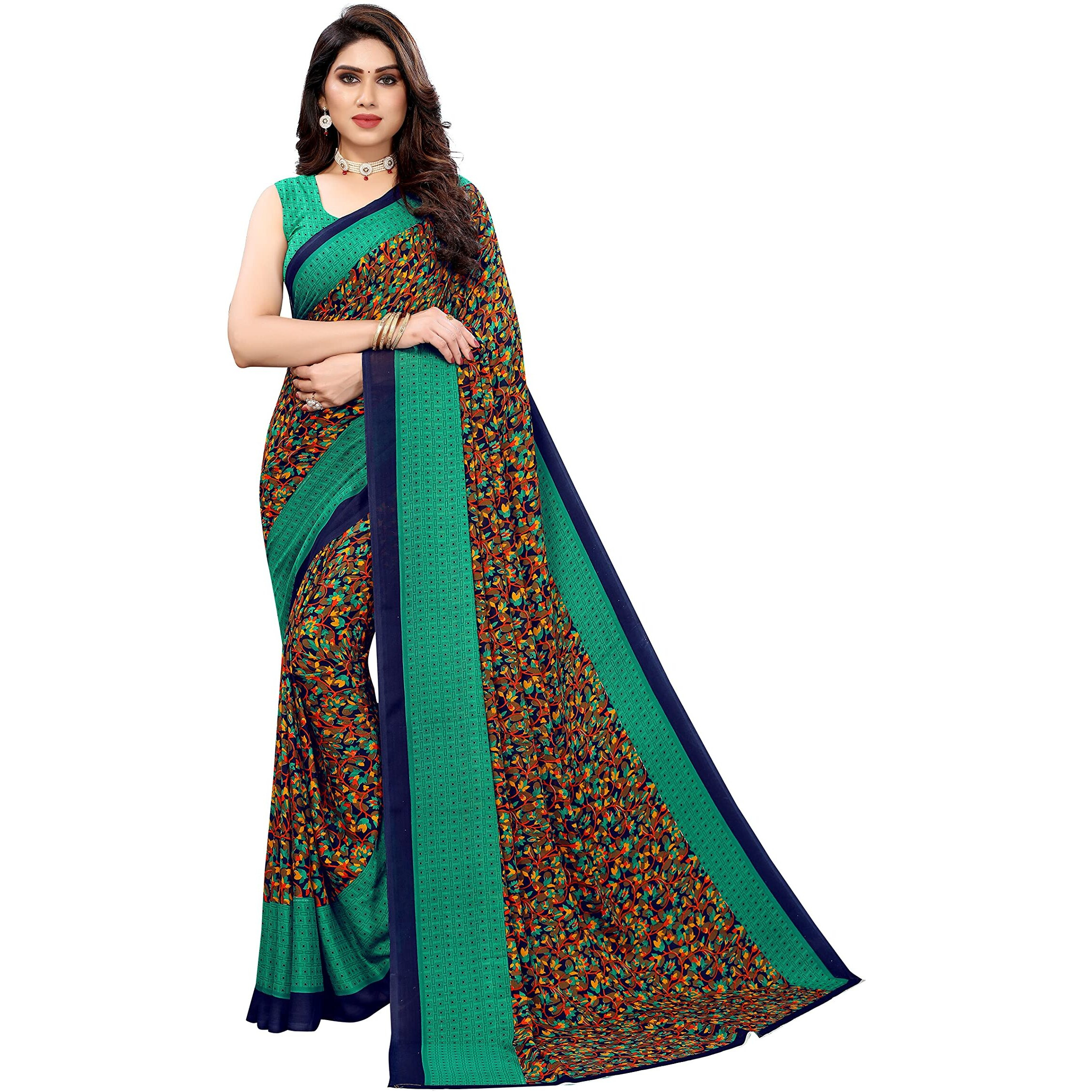 Yashika Womens Jacquard Georgette Standard Length (Namrata Green