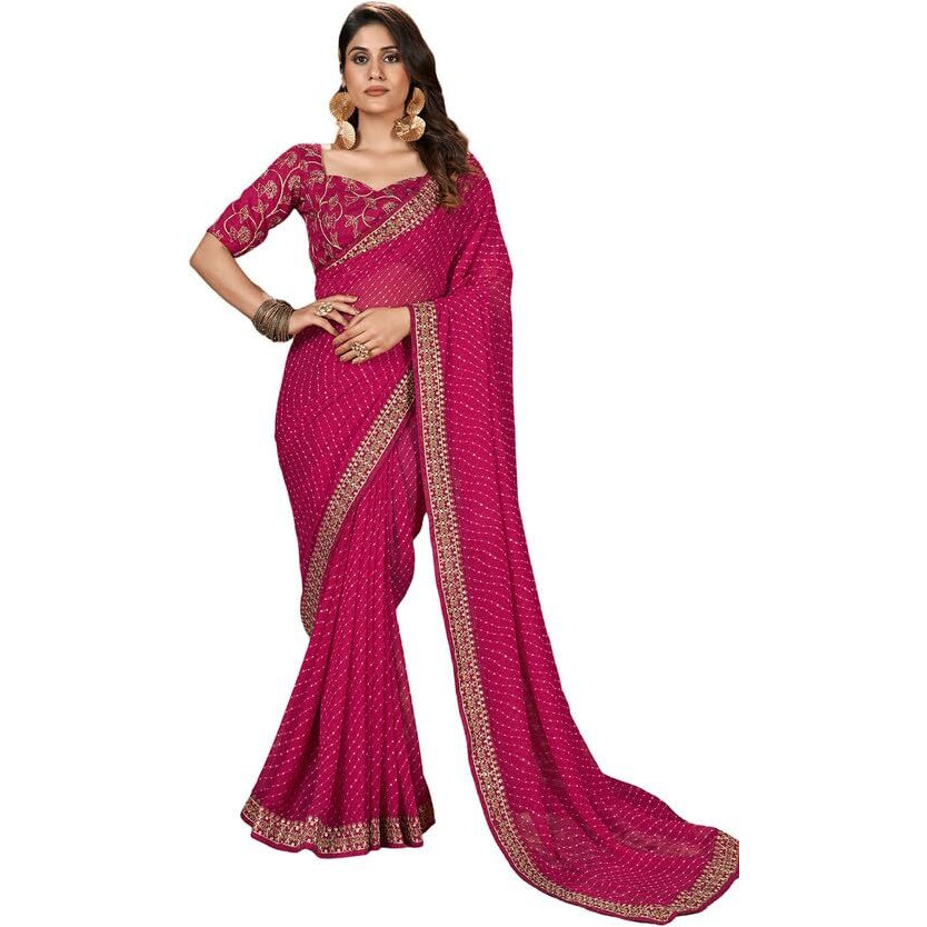 Satrani Womens Pure Georgette Saree (3252S589N_Rani Pink4)