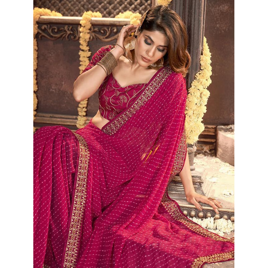 Satrani Womens Pure Georgette Saree (3252S589N_Rani Pink4)