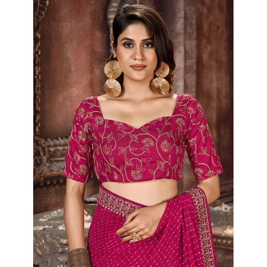 Satrani Womens Pure Georgette Saree (3252S589N_Rani Pink4)