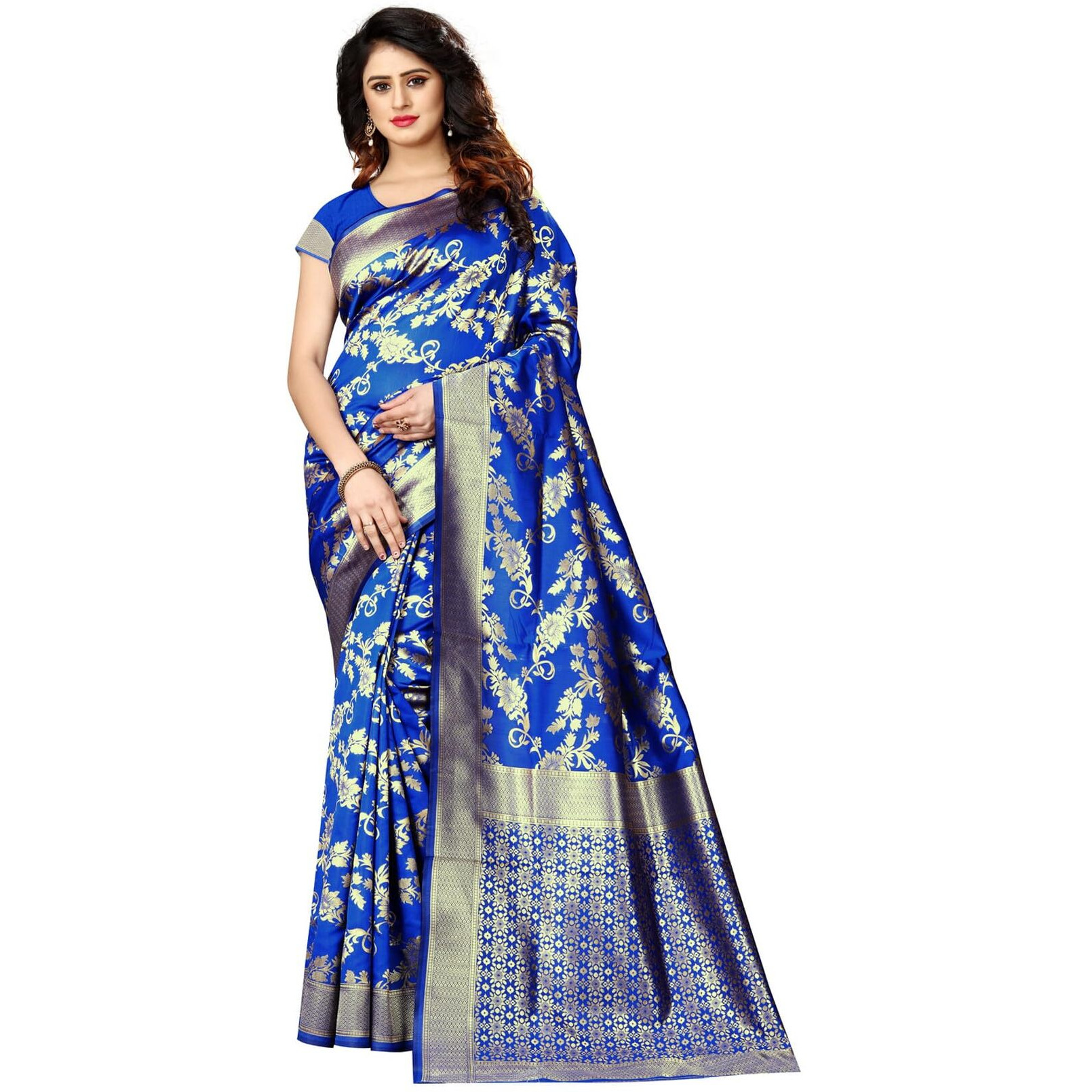Sugathari Womens Banarasi Saree Pure Kanjivaram Silk Saree Soft new ladies 2023 Design Wear Sarees Latest Cotton Party Sari collections With Blouse Piece for Wedding sadi (SAM PARI-37 ROYLE BLUE)