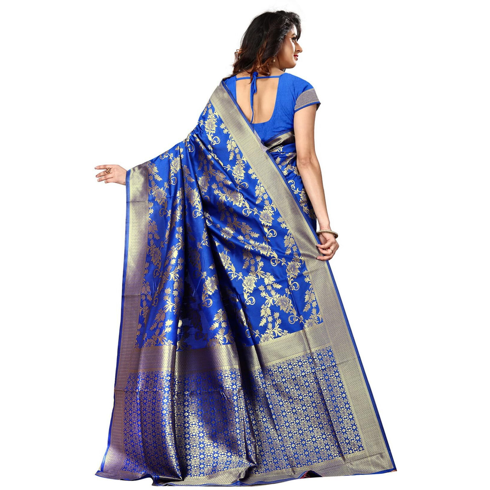 Sugathari Womens Banarasi Saree Pure Kanjivaram Silk Saree Soft new ladies 2023 Design Wear Sarees Latest Cotton Party Sari collections With Blouse Piece for Wedding sadi (SAM PARI-37 ROYLE BLUE)