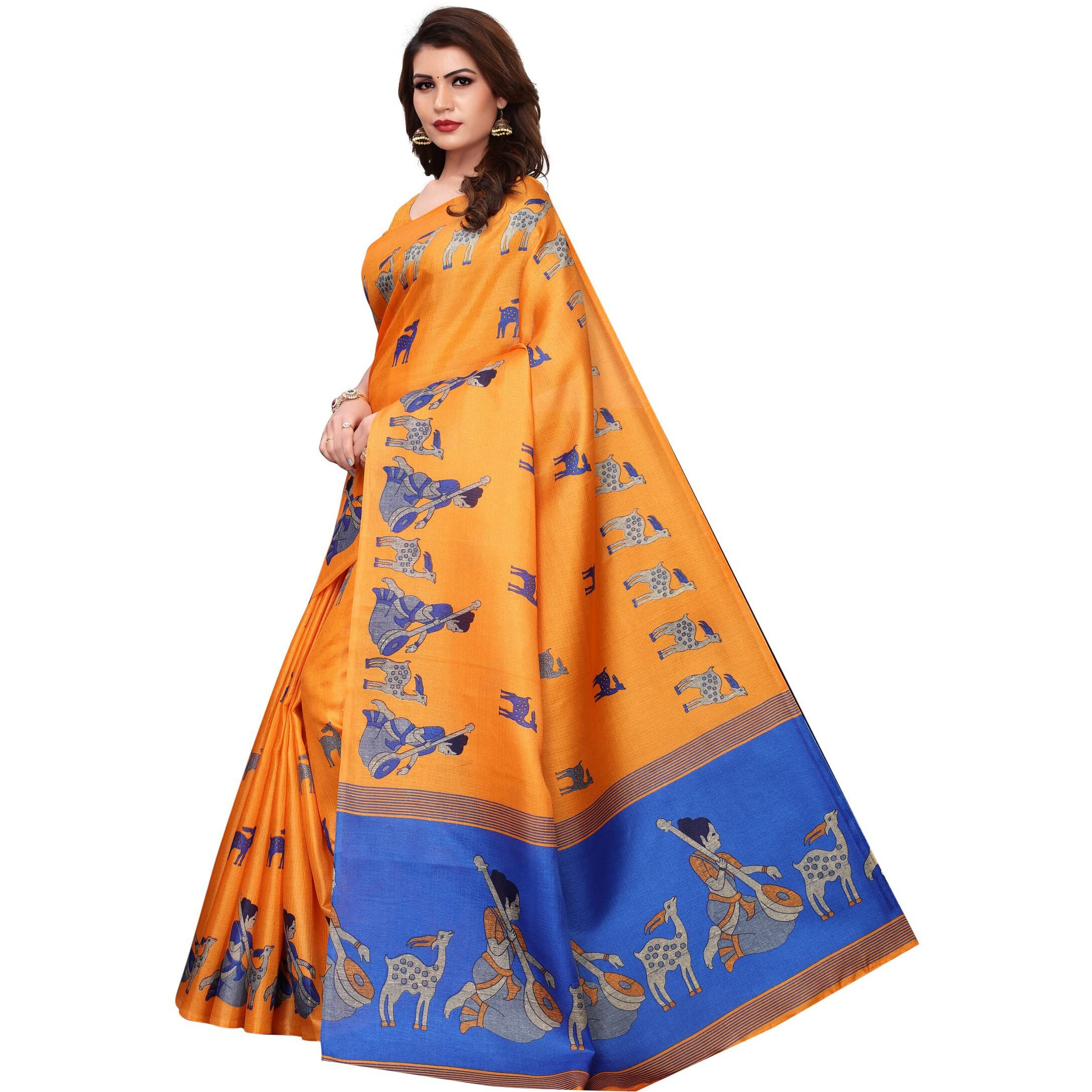 Yashika Women Art Silk Saree(SDPL-MAITHALI_Orange_Free Size)