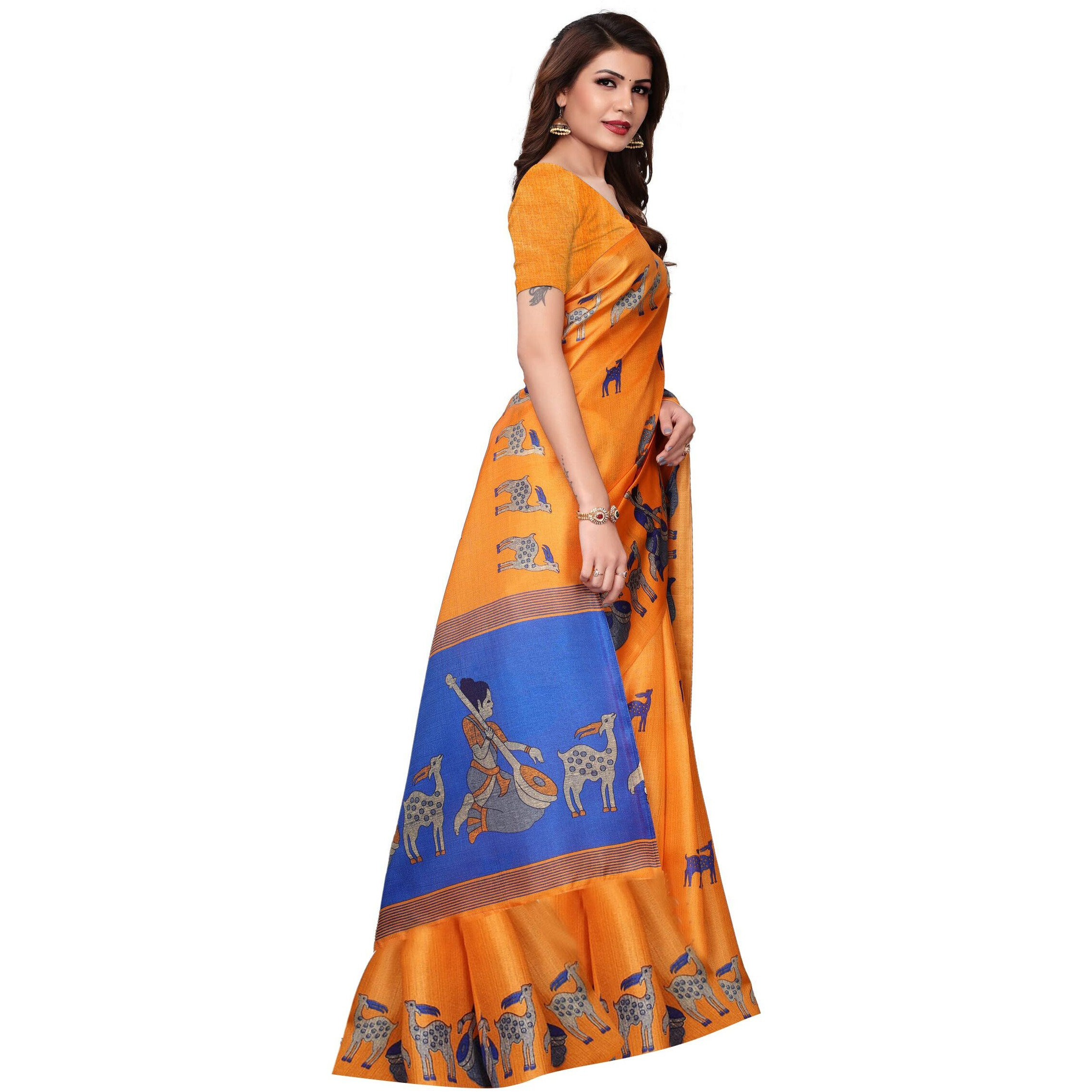 Yashika Women Art Silk Saree(SDPL-MAITHALI_Orange_Free Size)