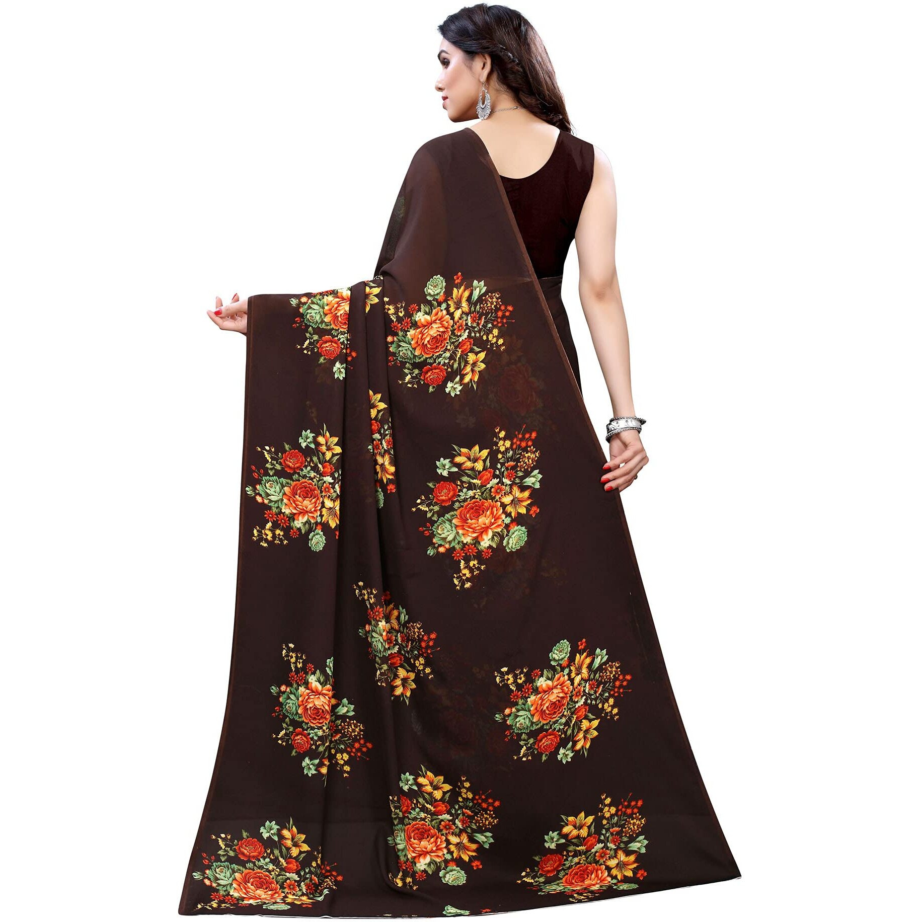 SIRIL Womens Floral Printed Georgette Saree with Blouse Combo Pack Of 2(1955S345_1955S344_Brown||Pink1)