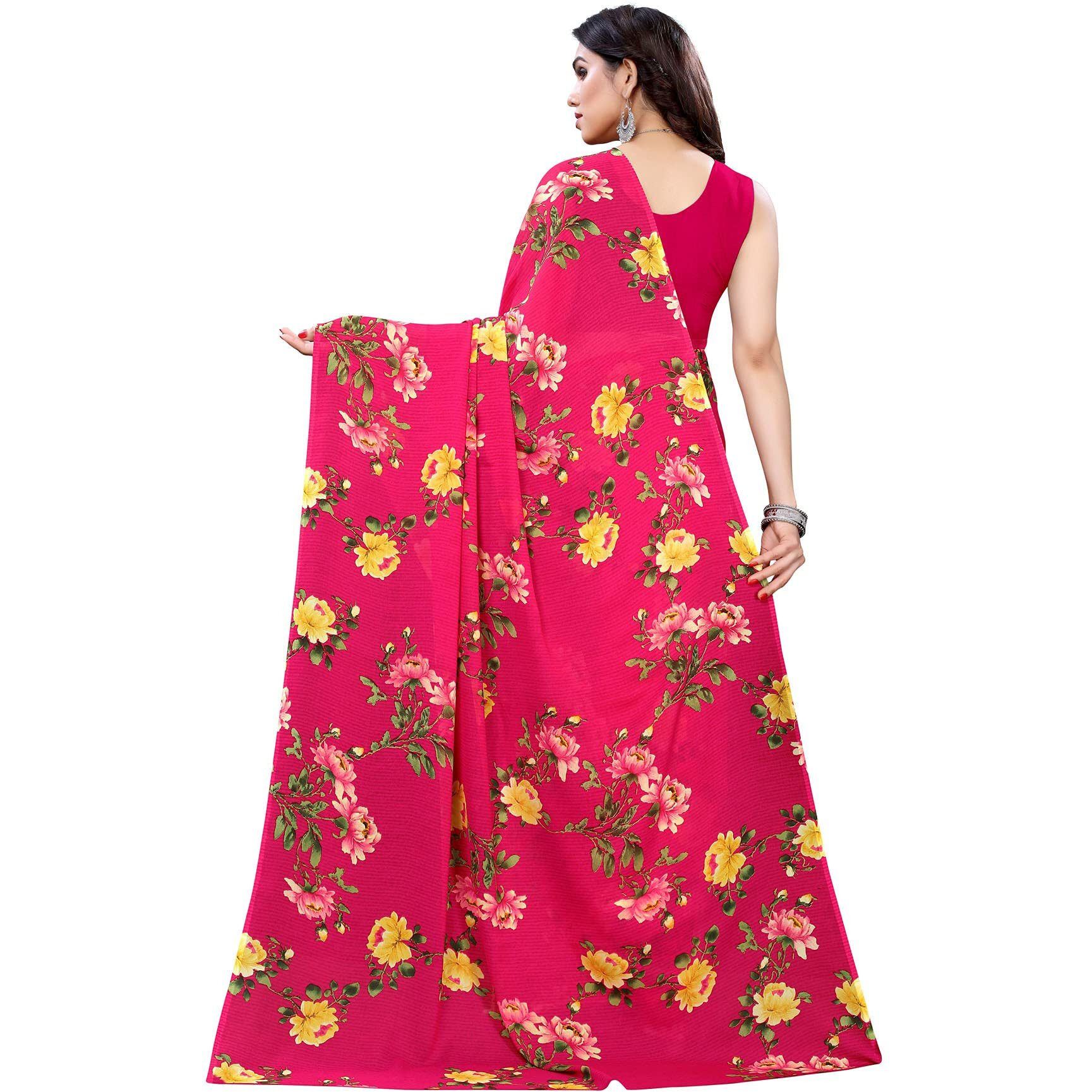 SIRIL Womens Floral Printed Georgette Saree with Blouse Combo Pack Of 2(1955S348_1850S178_Red||Pink)