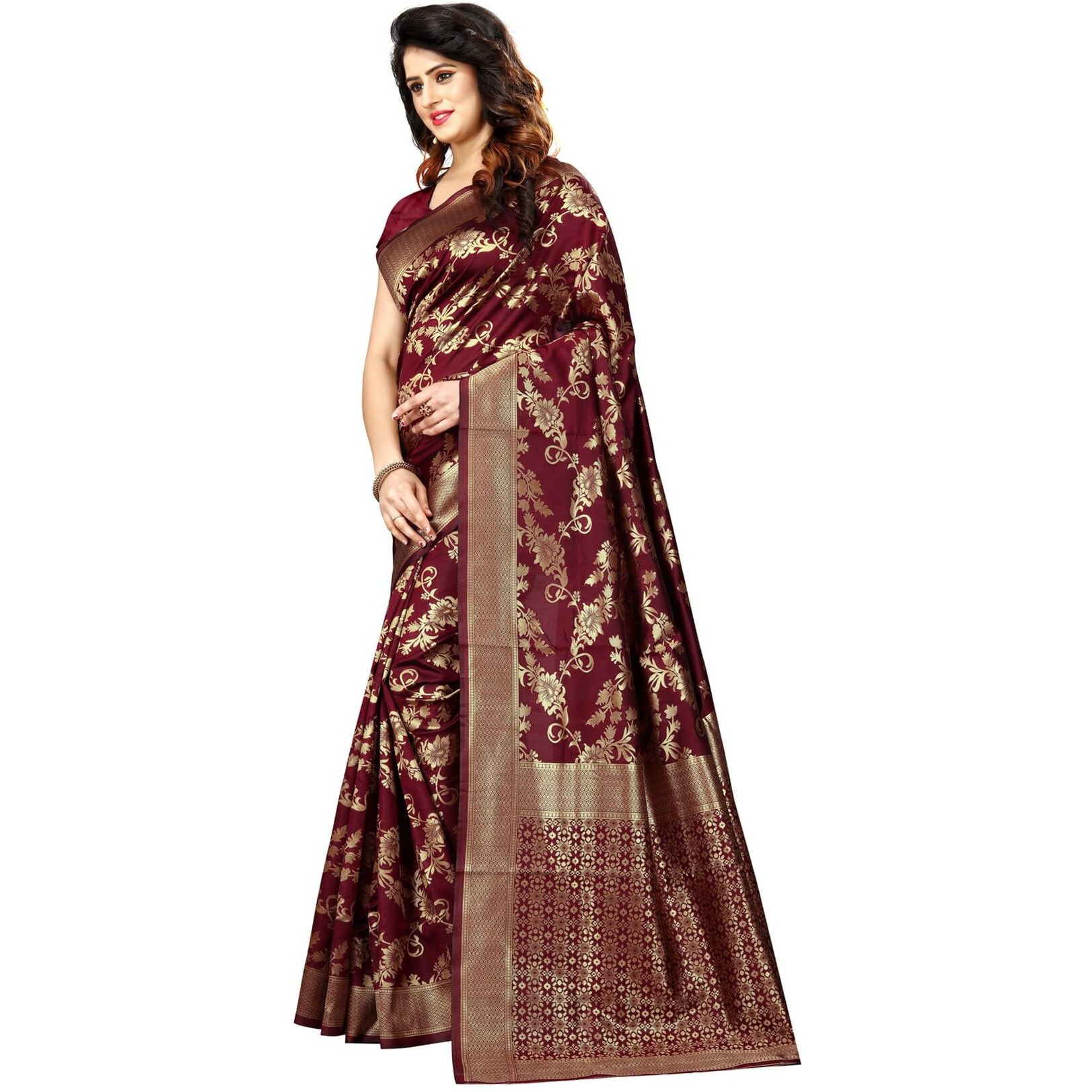 Sugathari Womens Banarasi Saree Pure Kanjivaram Silk Saree Soft new ladies 2023 Design Wear Pattu Sarees Latest Cotton Party Sari collections With Blouse Piece for Wedding sadi (SAM PARI-37 MAROON)