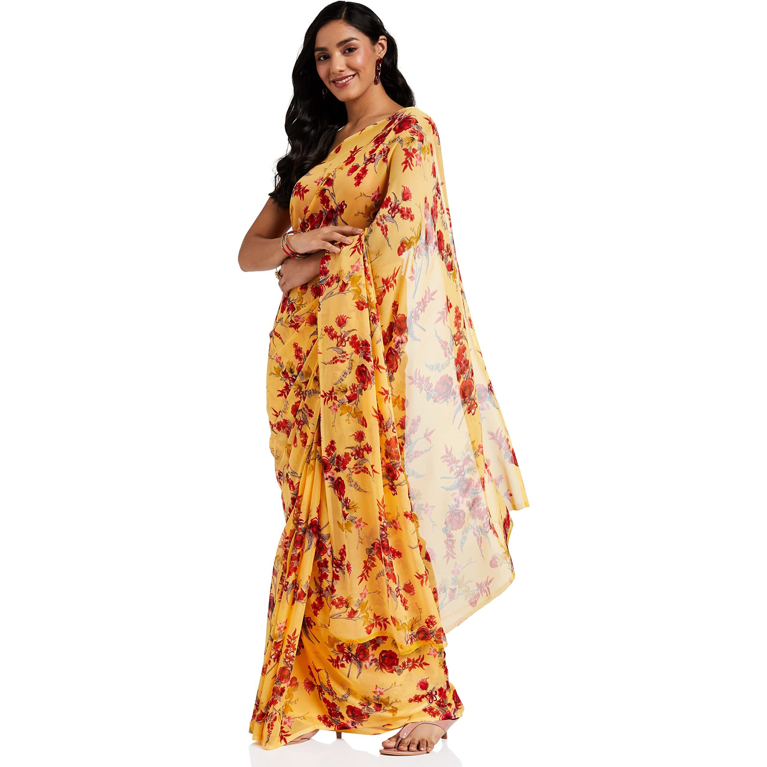 Satrani Womens Woven Polyester Saree (1850ST173_Yellow)