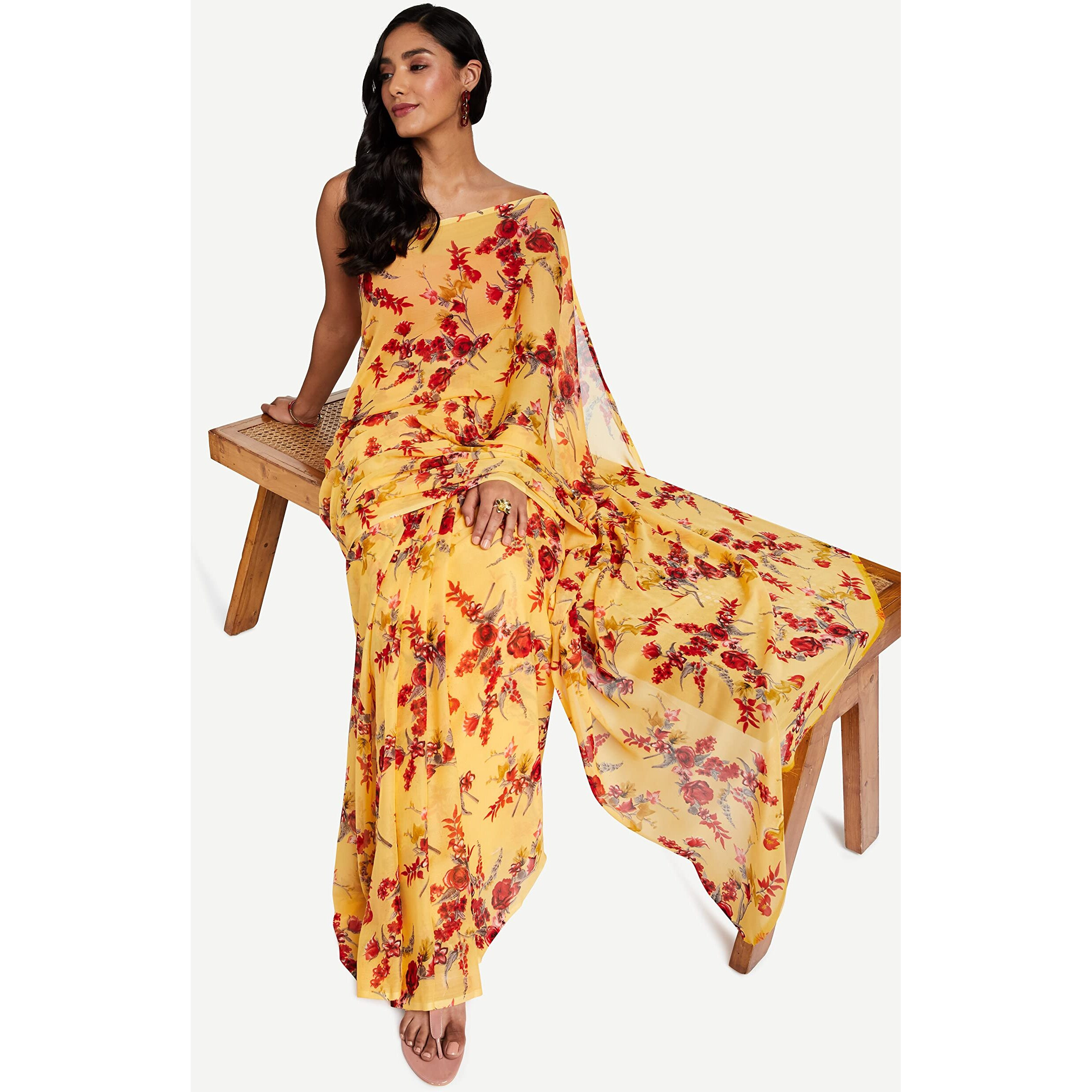 Satrani Womens Woven Polyester Saree (1850ST173_Yellow)
