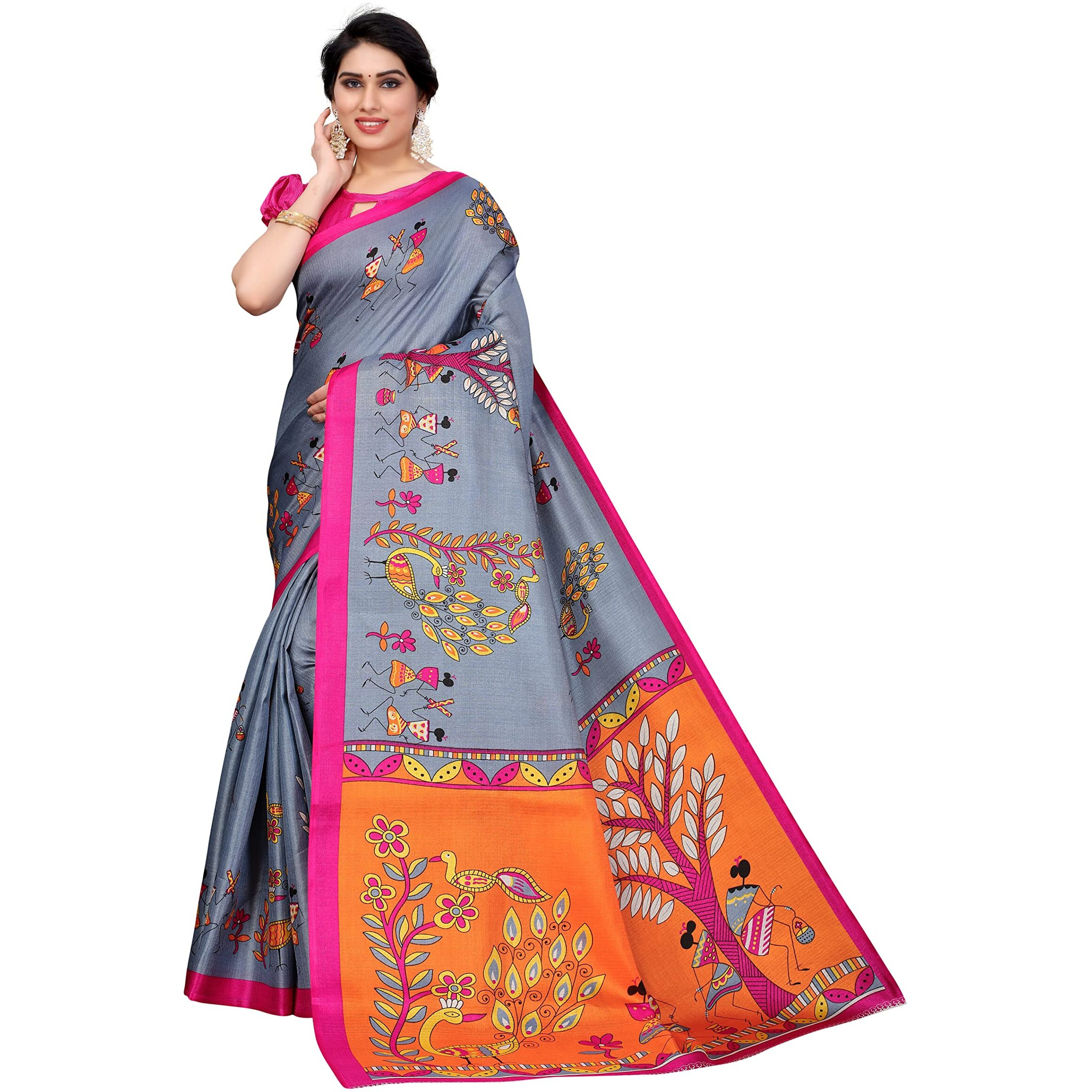 Yashika Womens Jacquard Art Silk Saree (DANDIYA Grey-N 1)