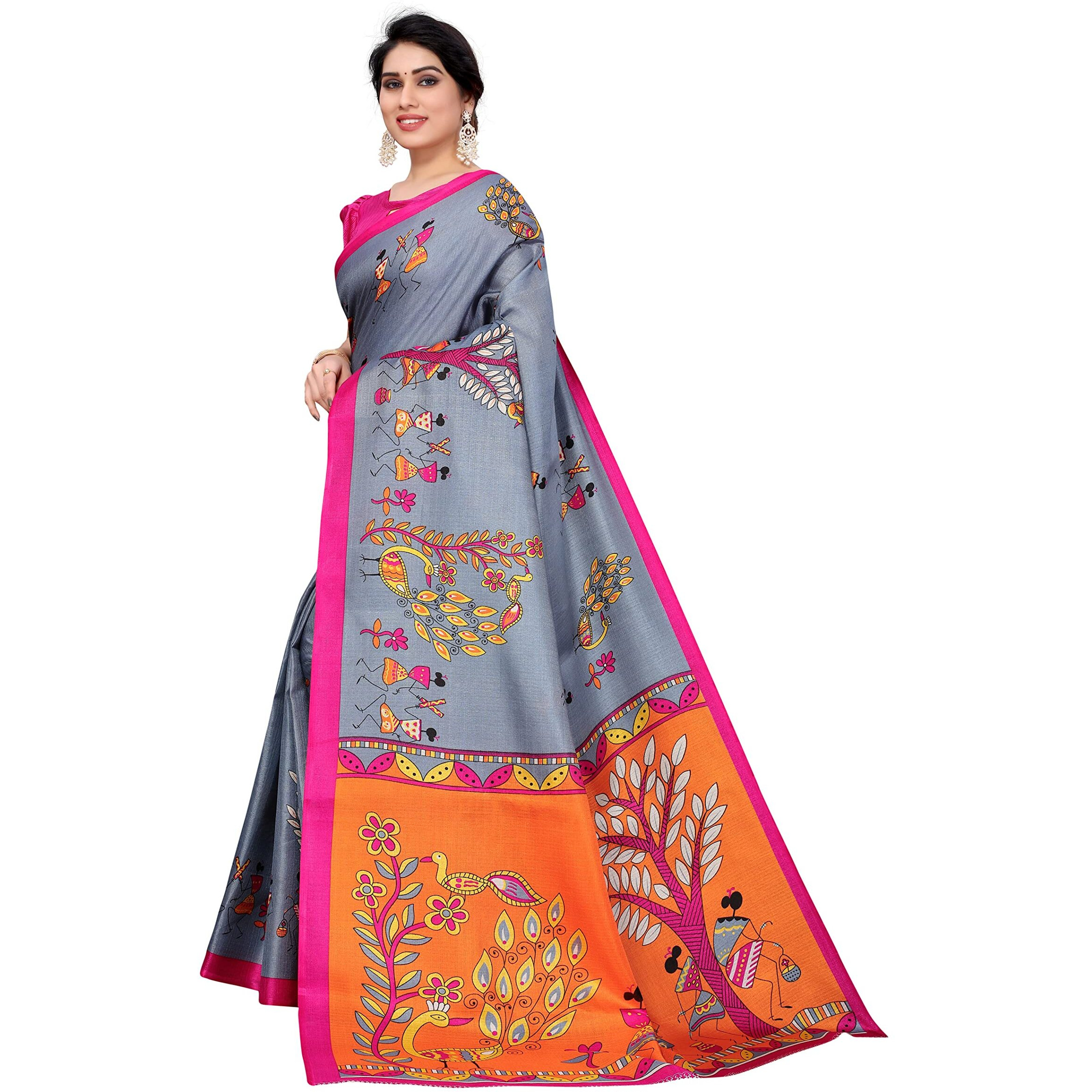 Yashika Womens Jacquard Art Silk Saree (DANDIYA Grey-N 1)