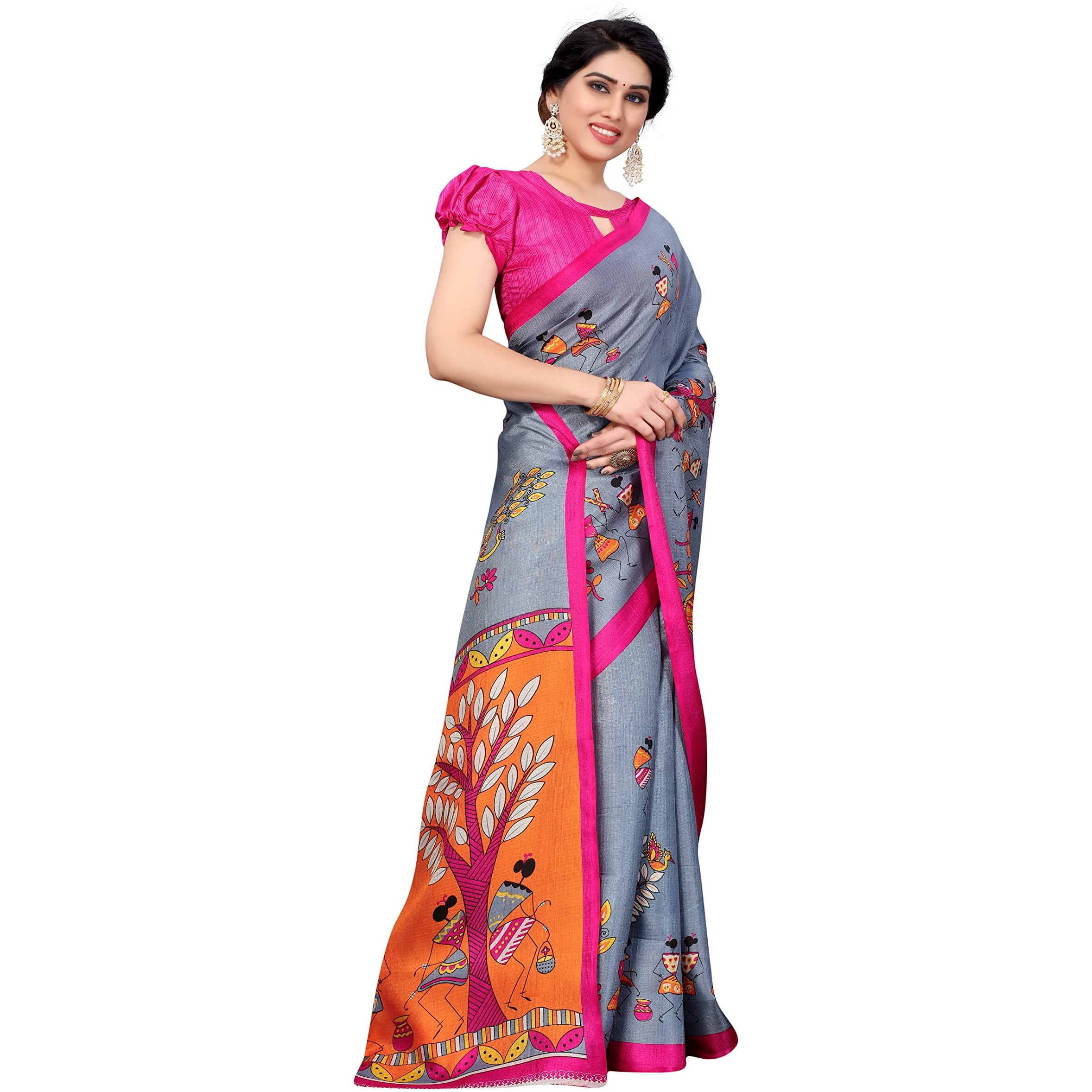 Yashika Womens Jacquard Art Silk Saree (DANDIYA Grey-N 1)