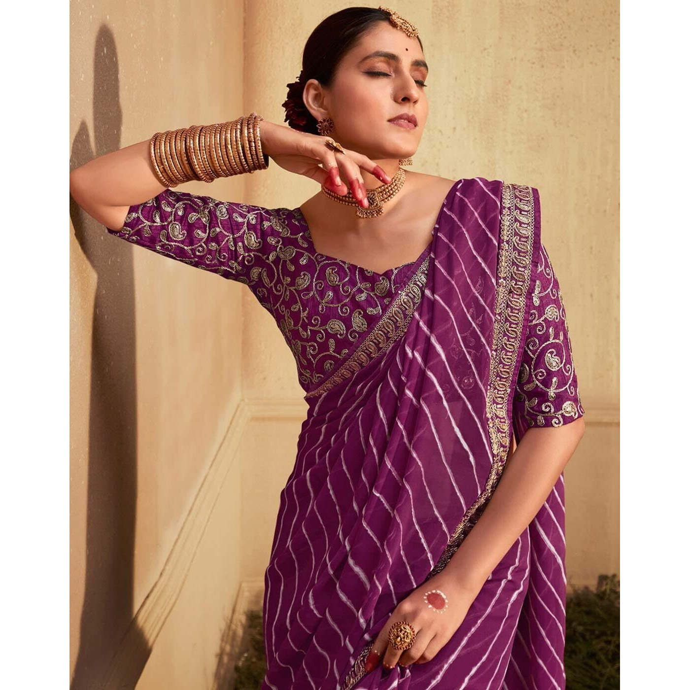 SIRIL Womens Leheriya Printed Georgette Saree with Unstitched Blouse Piece (2555S285_Pink)