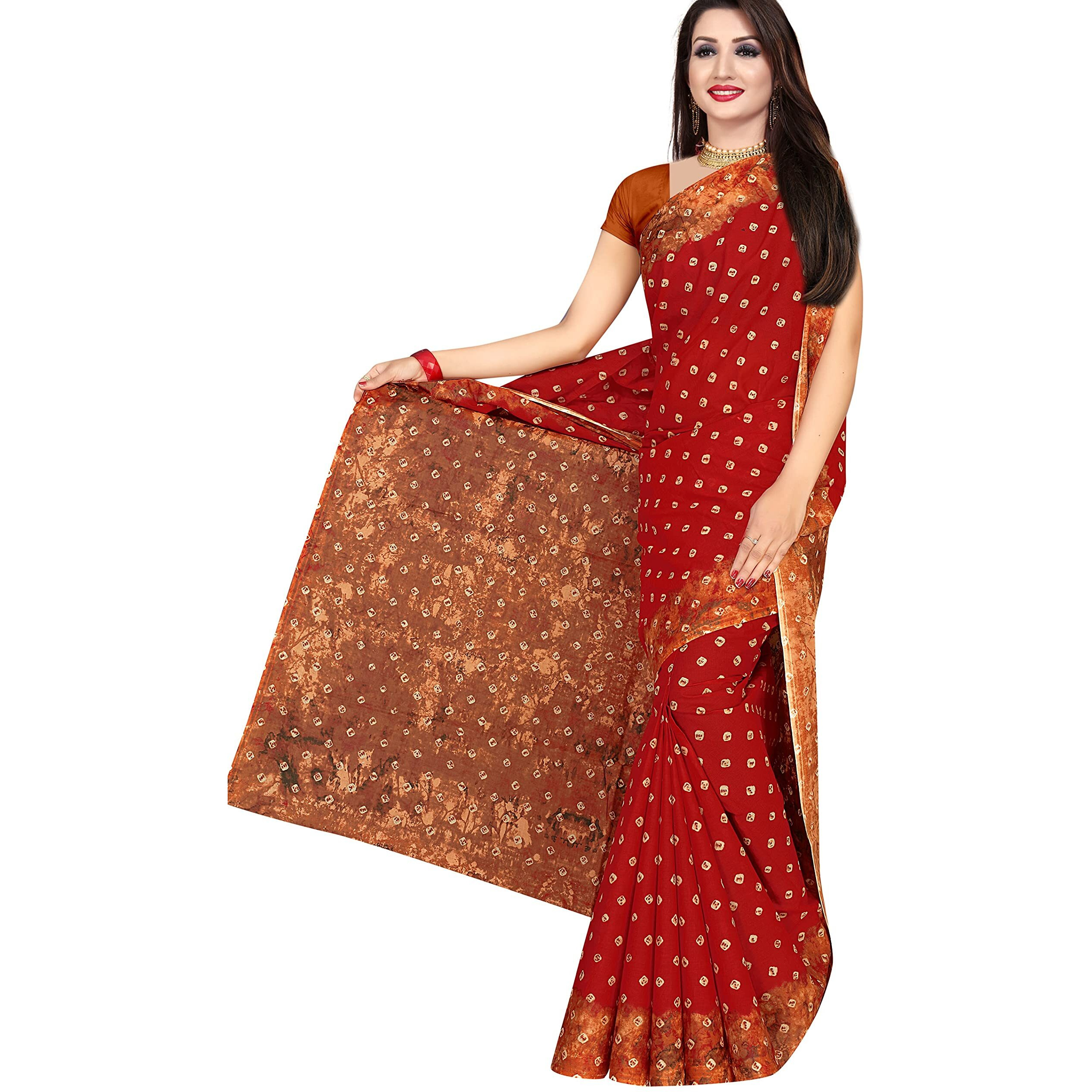 TAMAIRA FASHION Womens Plain Weave Pure Cotton Saree Without Blouse Piece(2355_Red)