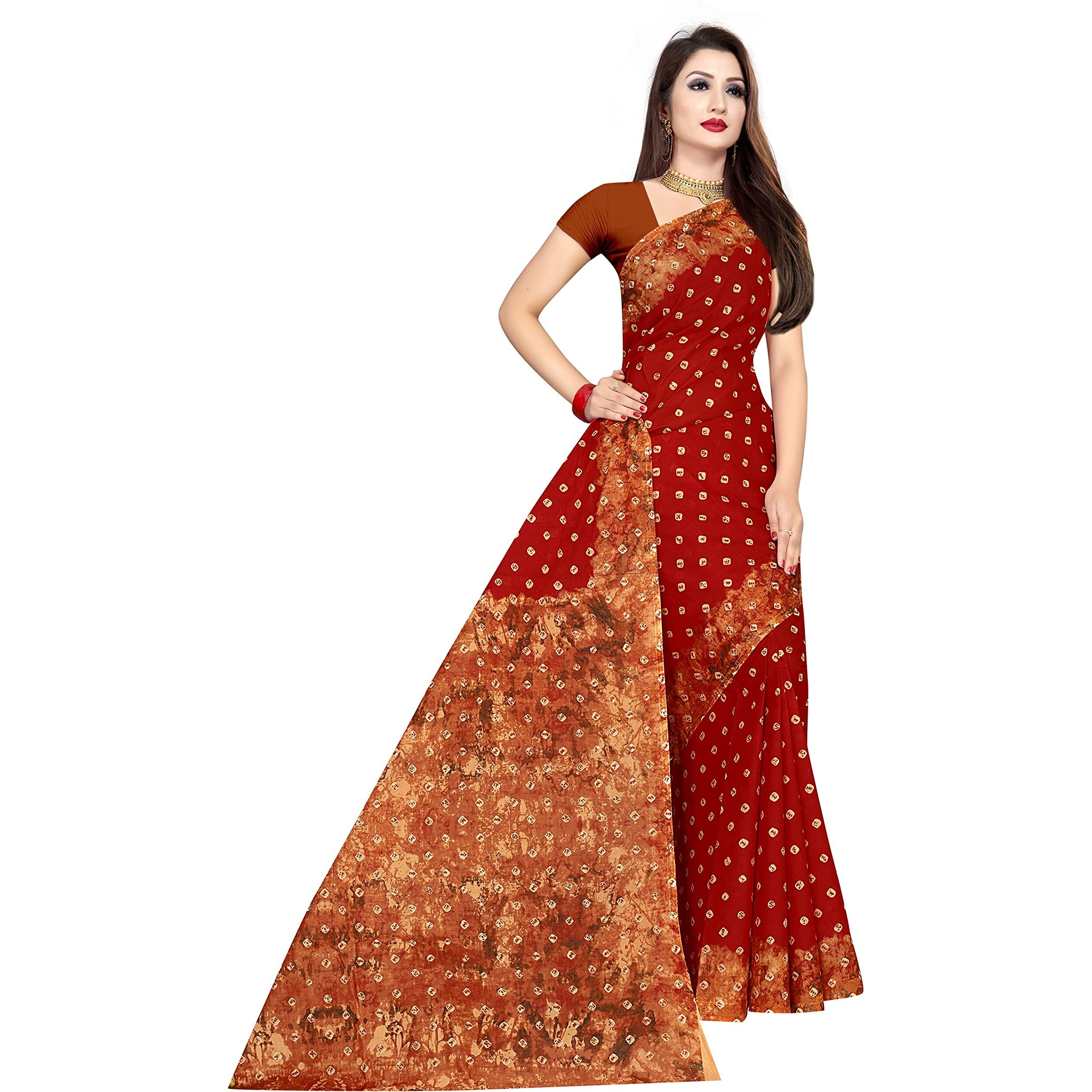 TAMAIRA FASHION Womens Plain Weave Pure Cotton Saree Without Blouse Piece(2355_Red)