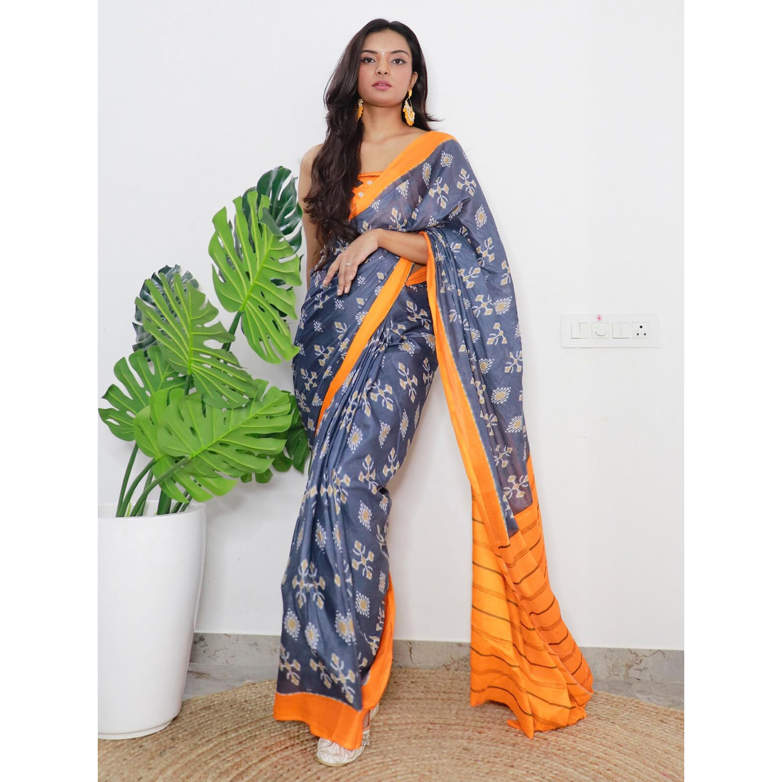 SIRIL Womens Printed Cotton Saree with Unstitched Blouse Piece (3323S276_Grey)