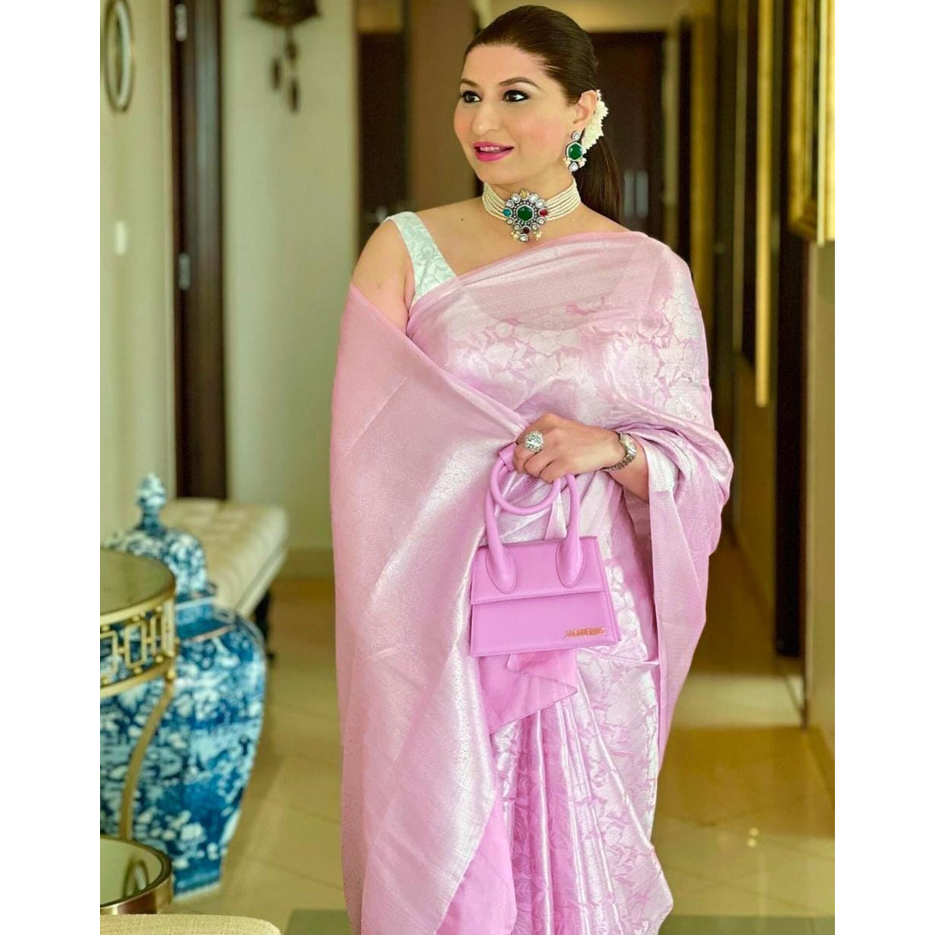 SIRIL Womens Art Silk Jacquard Saree With Unstitched Blouse Piece (3382S385_Light Pink)