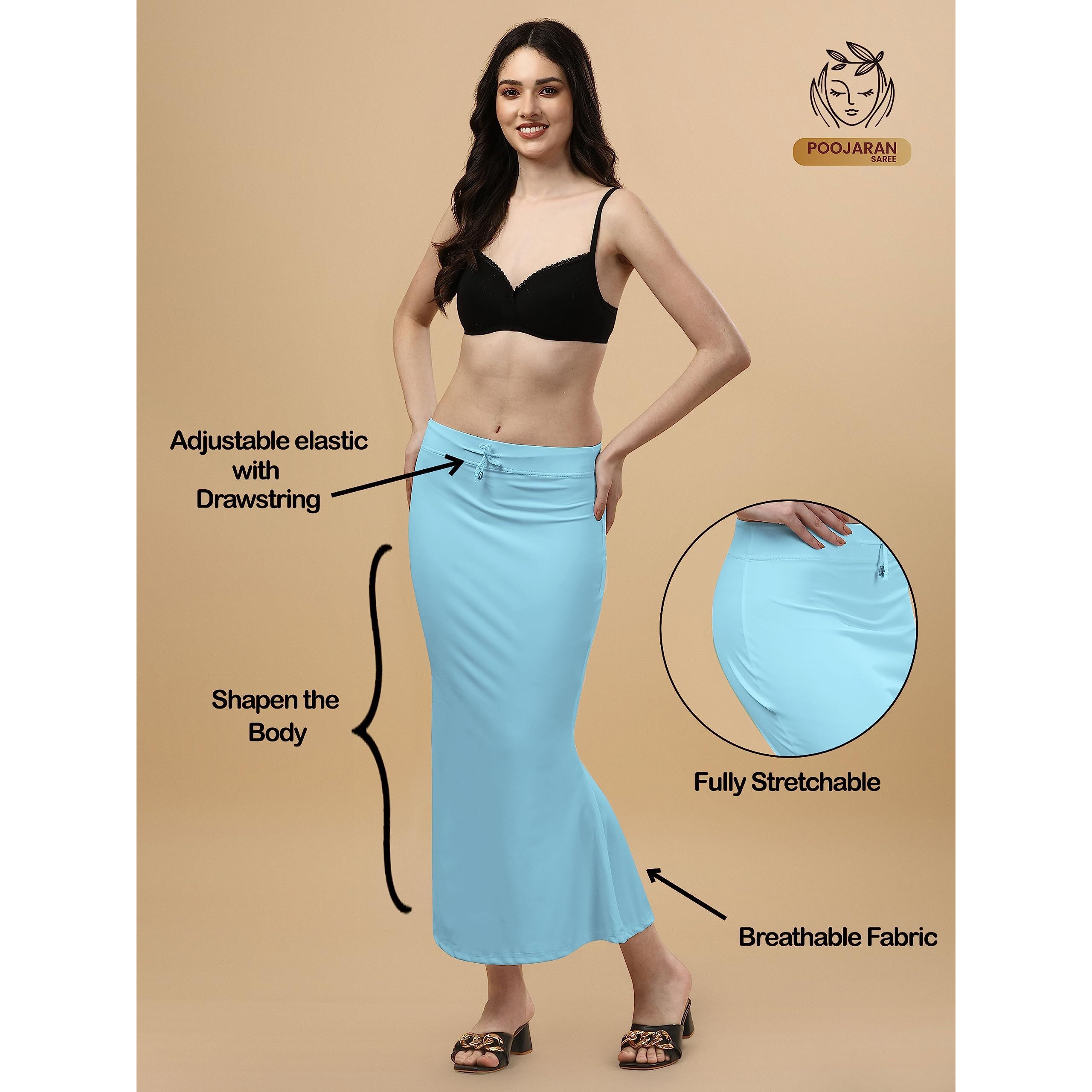 Lycra Saree Shapewear | Petticoat for Women | Cotton Blended Shapewear | Petticoat | Skirts for Women | Shape Wear Dress for Saree Sky Blue