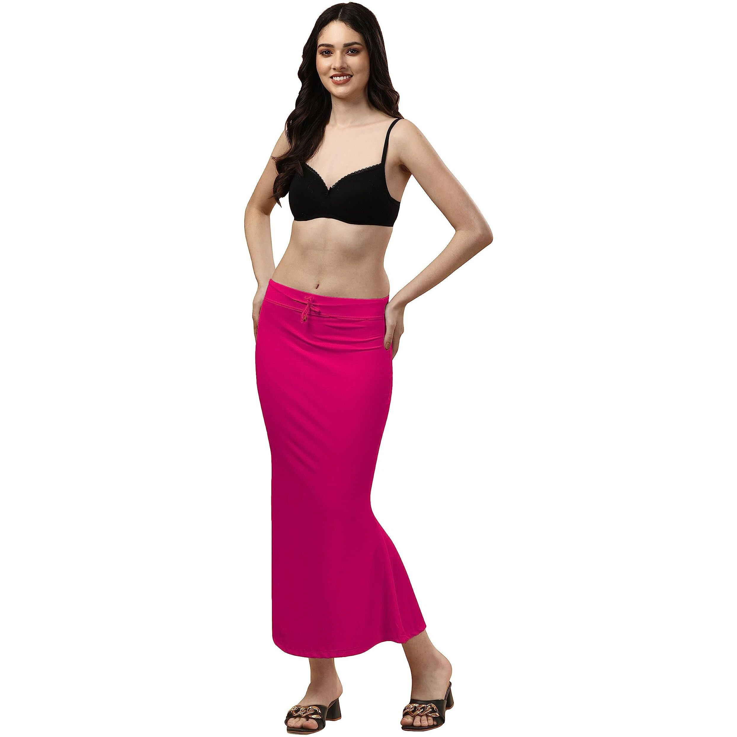 Cotton Lycra Saree Shapewear Petticoat for Women, Stretchable Saree Shaper Petticoat Inskirt, Shape wear Dress for Saree, Skirts (Small, Rani Pink)