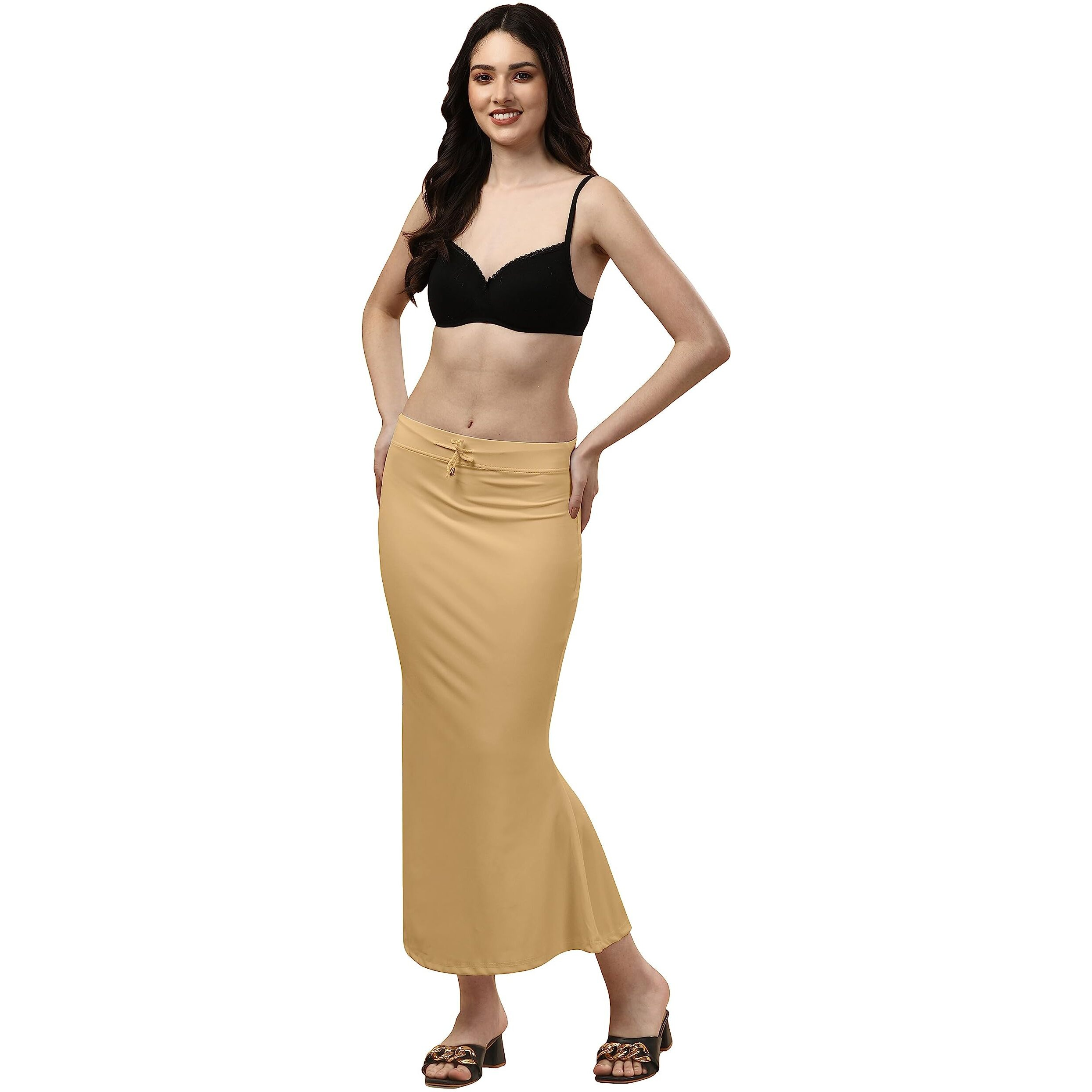 Cotton Lycra Saree Shapewear Petticoat for Women, Stretchable Saree Shaper Petticoat Inskirt, Shape wear Dress for Saree, Skirts (Large, Light Beige)