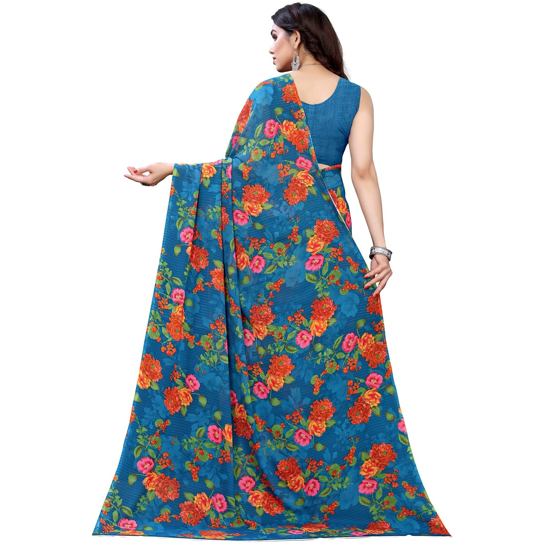 SIRIL Womens Floral Printed Georgette Saree with Blouse Combo Pack Of 2(1955S350_1926S306_Blue||Grey2)