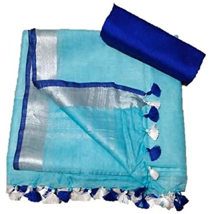 Anaya Handloom Womens Bhagalpuri Linen Saree With Blouse Piece (ANW0147_Blue, Sky Blue)