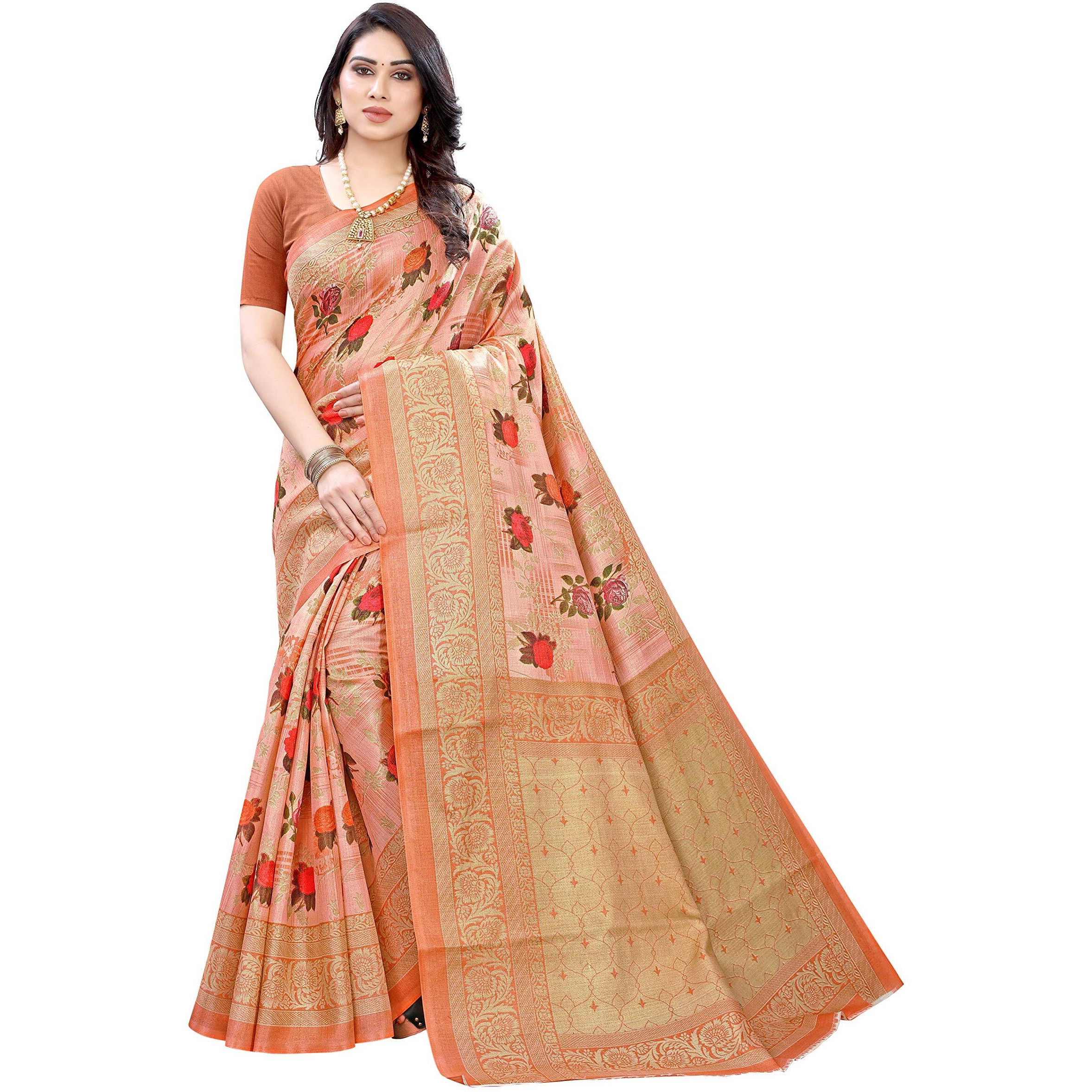Yashika Womens Art Silk Woven Saree with Blouse Piece (PRITHAVI PEACH,Free Size)