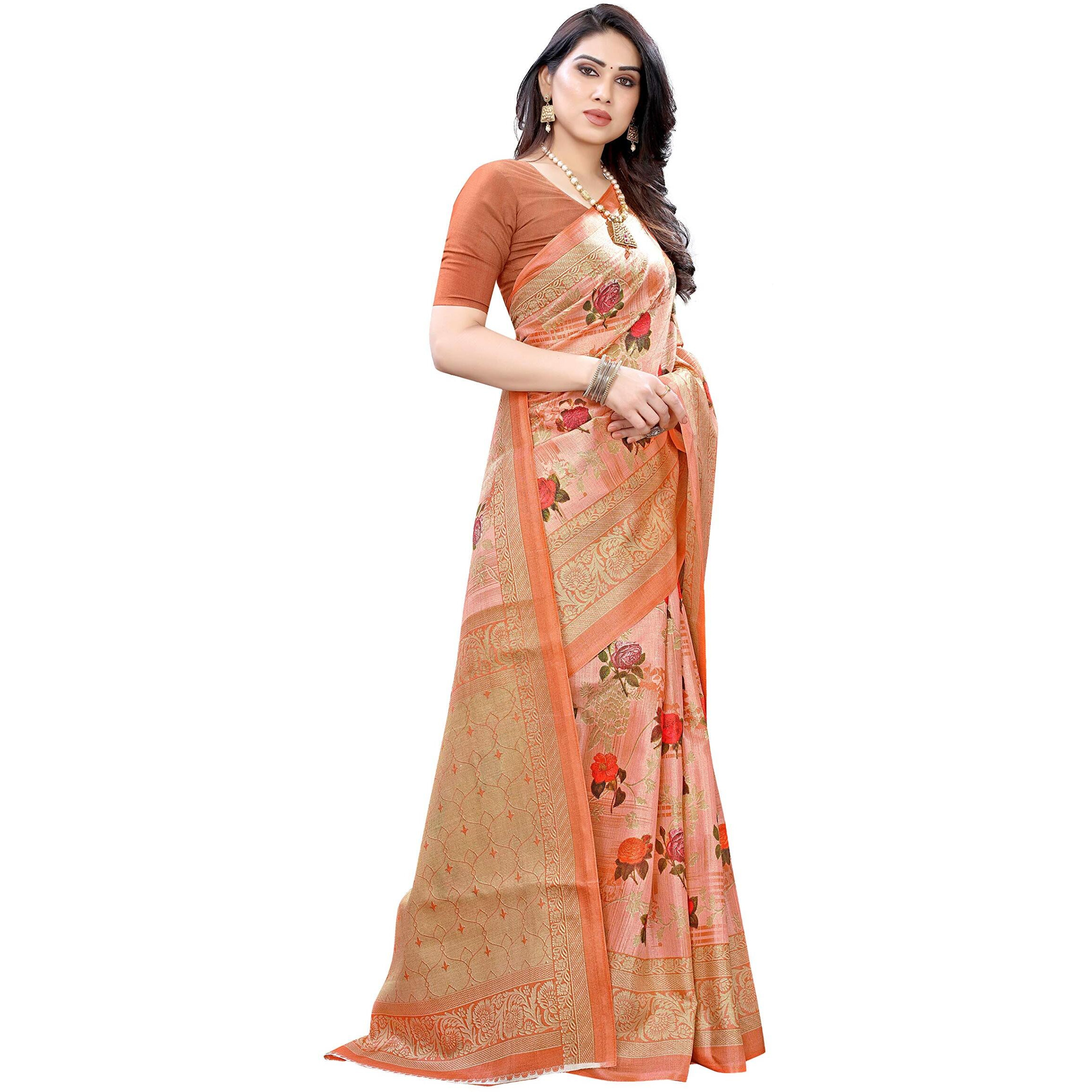 Yashika Womens Art Silk Woven Saree with Blouse Piece (PRITHAVI PEACH,Free Size)