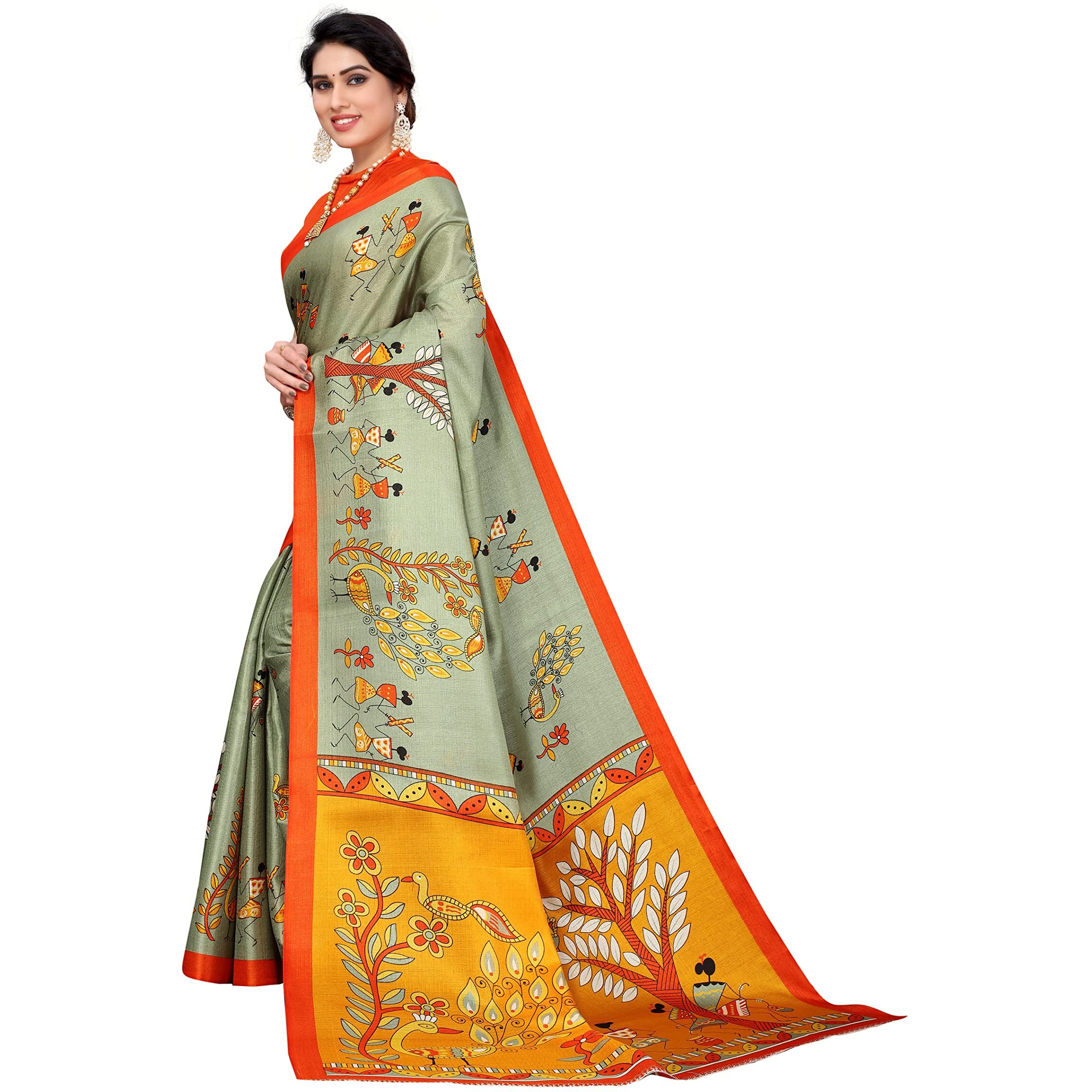 Yashika Womens Jacquard Art Silk Saree (DANDIYA Pista-N 1)