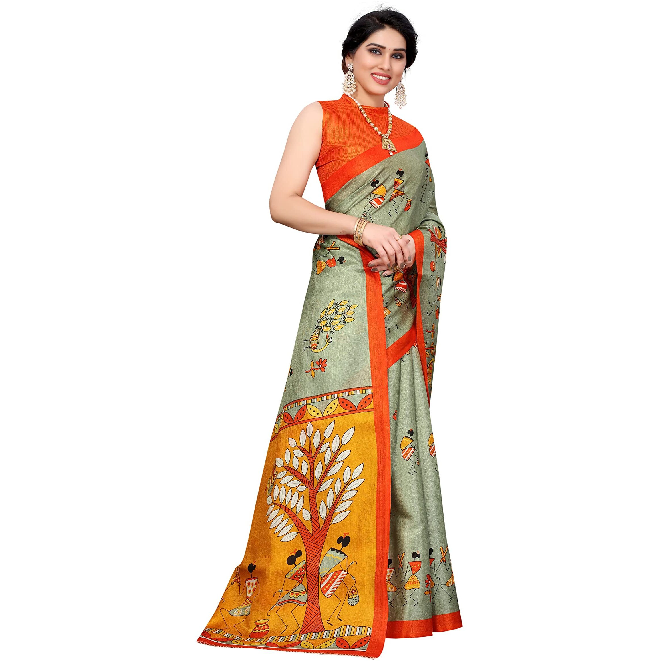 Yashika Womens Jacquard Art Silk Saree (DANDIYA Pista-N 1)