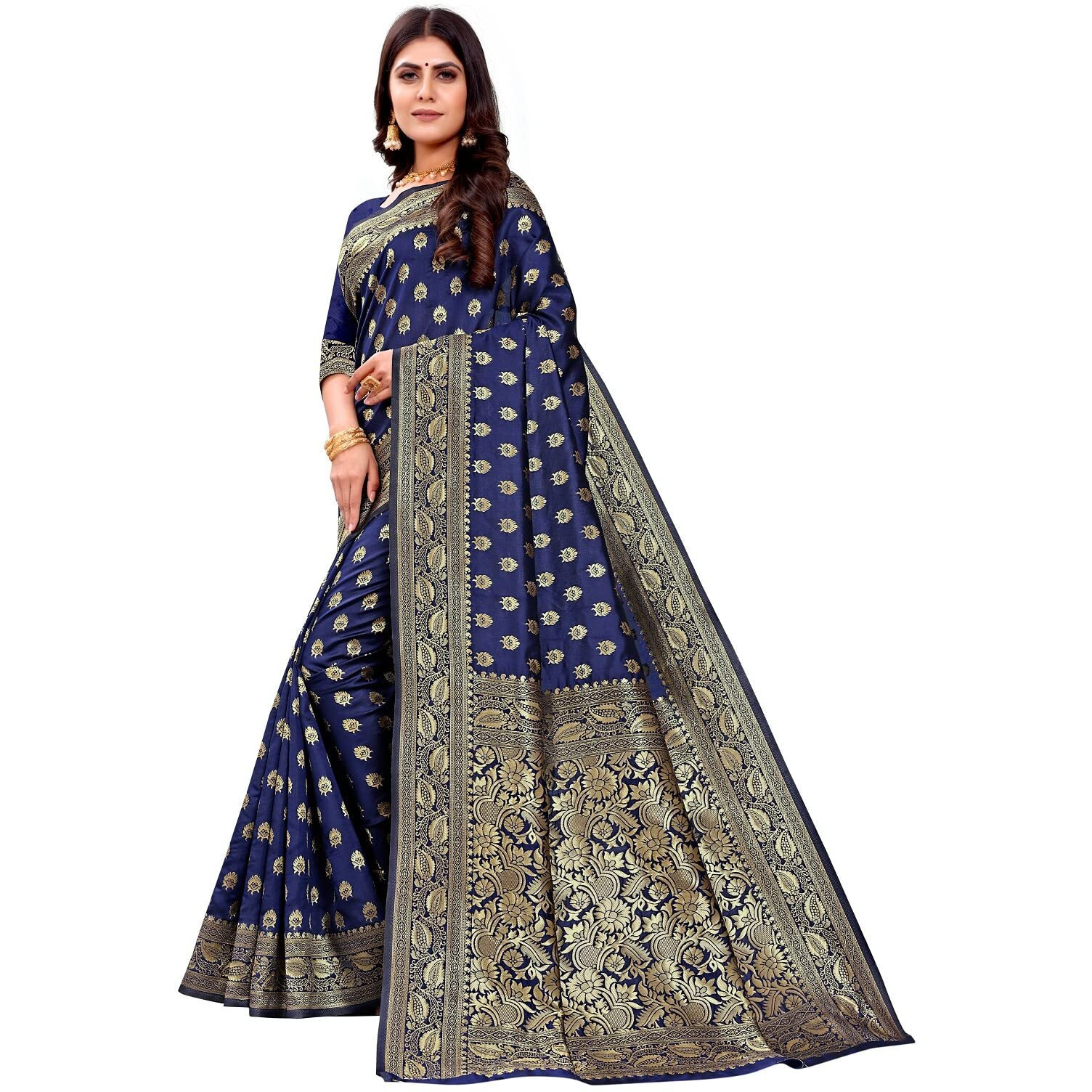 Sugathari Womens Banarasi Saree Pure Kanjivaram Silk Saree Soft new ladies 2023 Design Wear Pattu Sarees Latest Cotton Party Sari collections With Blouse Piece for Wedding sadi (PARI S-1 N BLUE)
