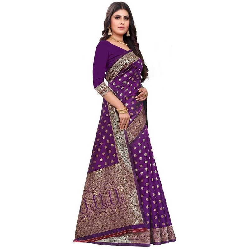SIRIL Womens Art Silk Banarasi Jacquard Saree With Unstitched Blouse Piece (3412S158A_Dark Purple)