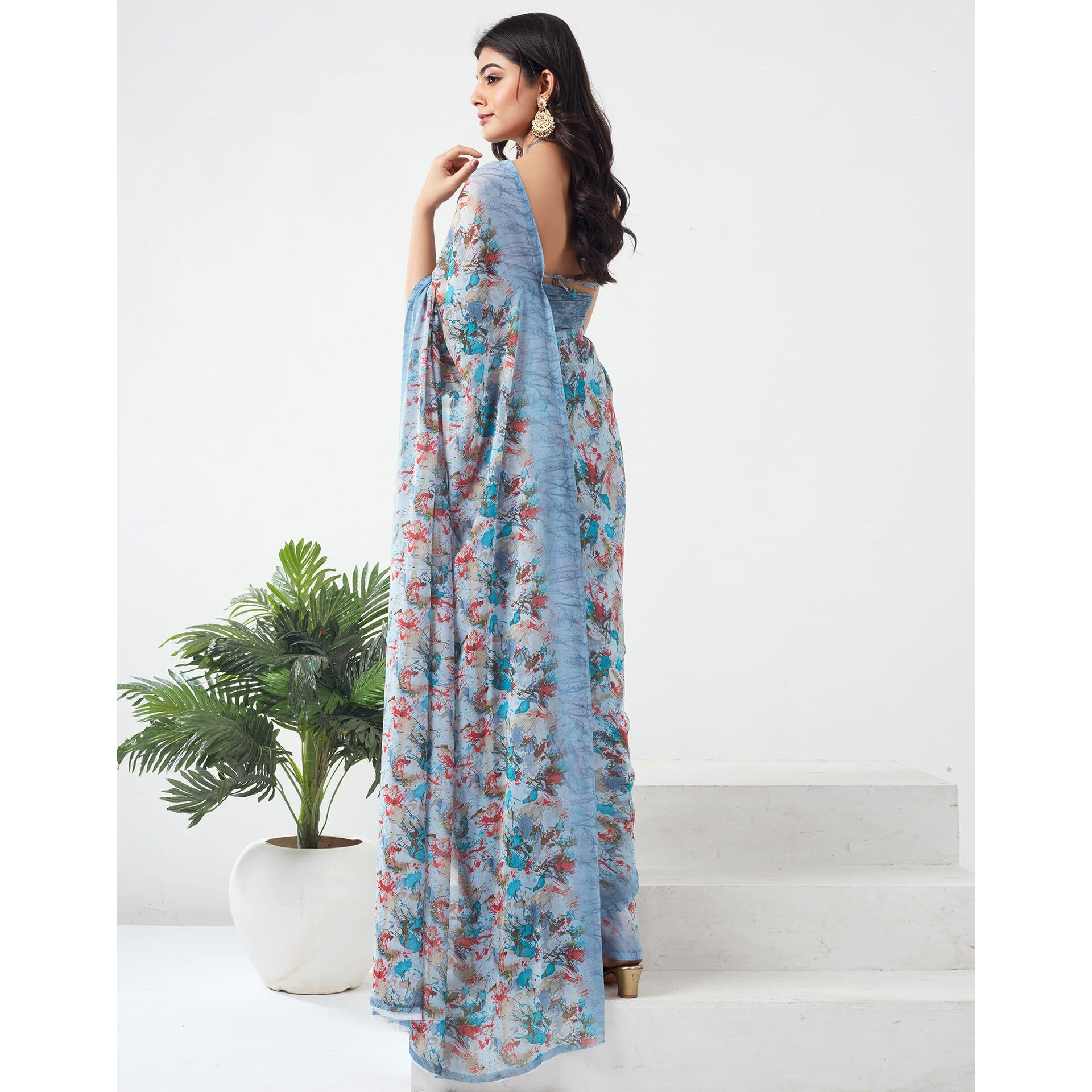 SIRIL Womens Georgette Printed Saree With Unstitched Blouse Piece (3451S1095_Light Grey)