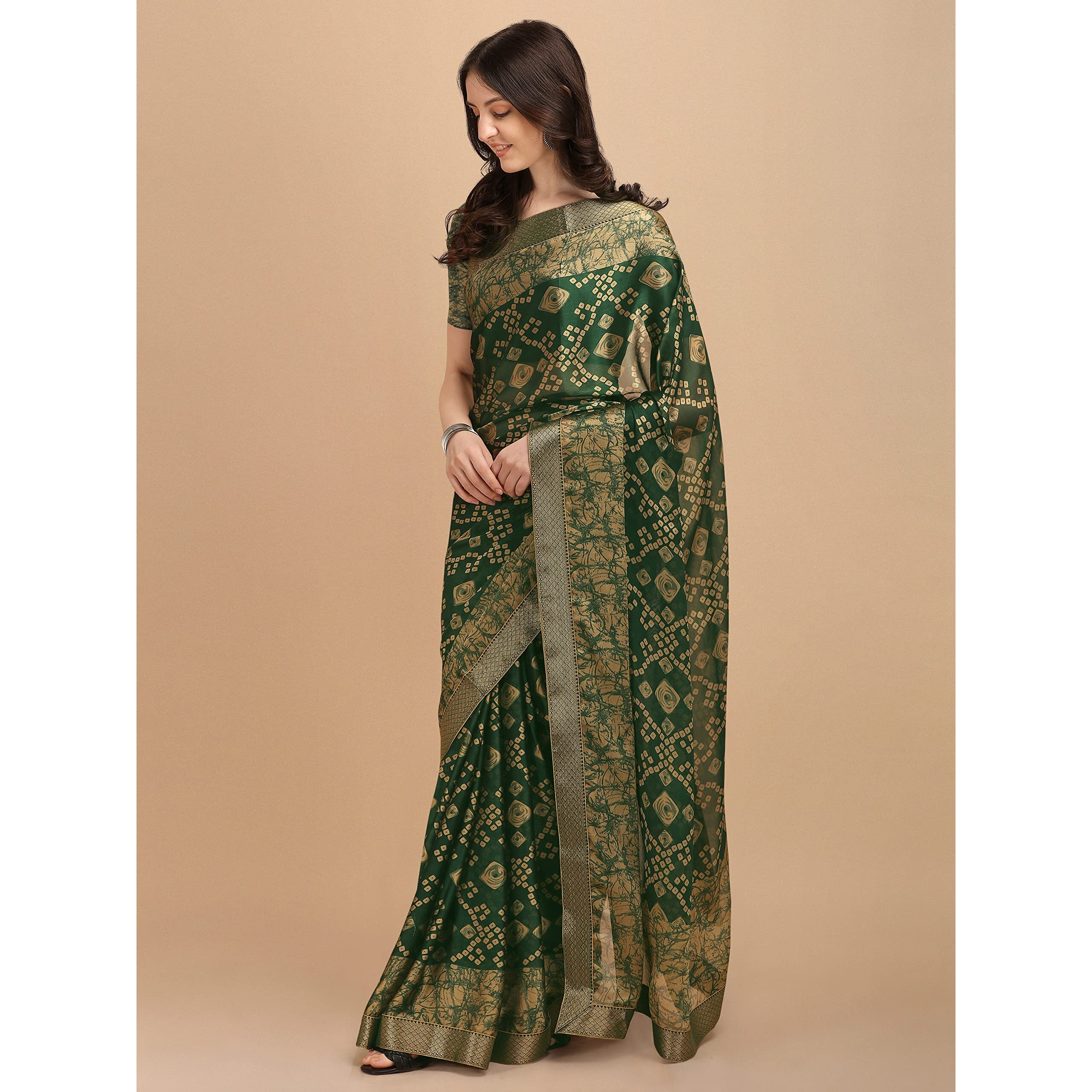 Jaanvi fashion Womens Georgette Printed Saree With Blouse Piece (sikhari-green-03_Seaweed Green)