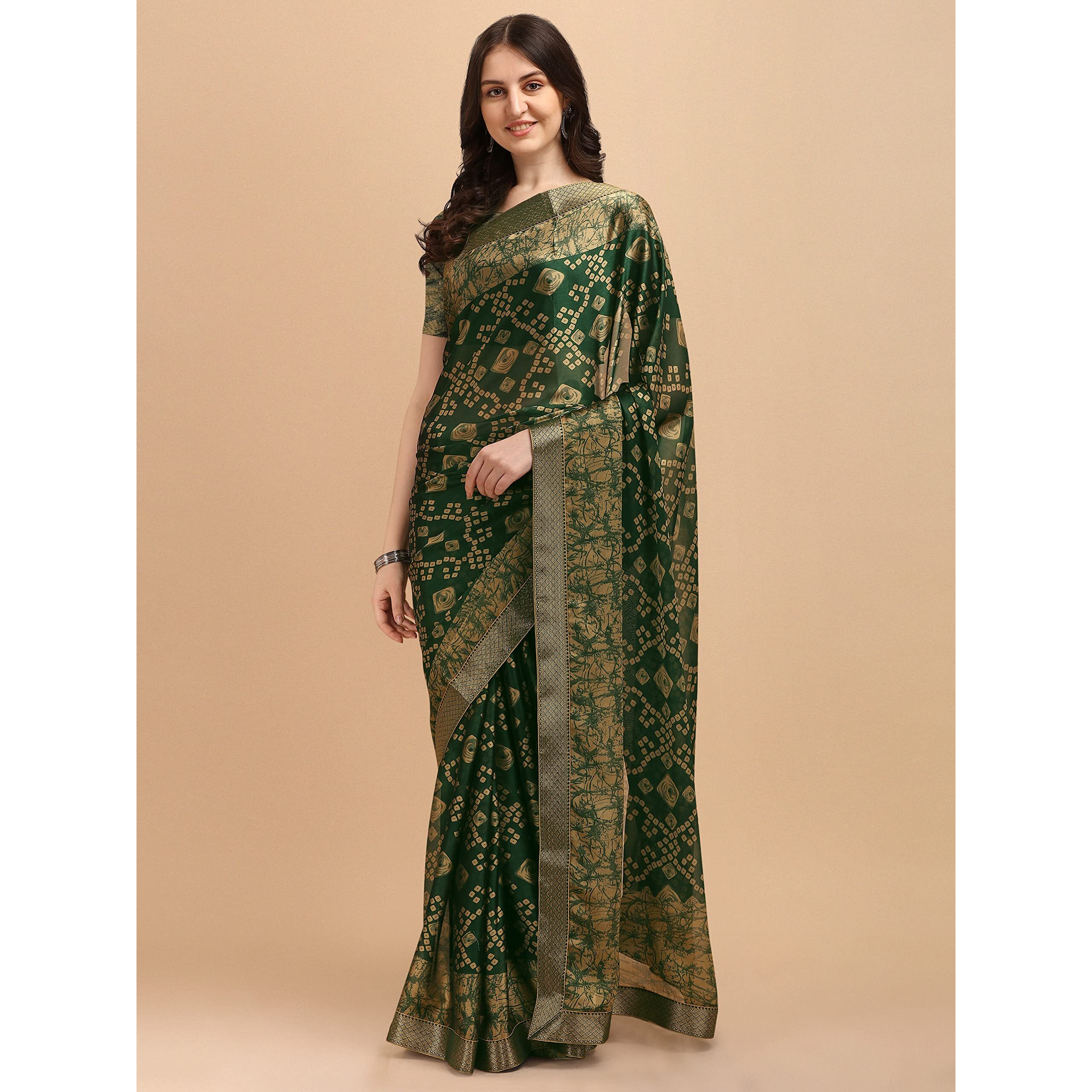Jaanvi fashion Womens Georgette Printed Saree With Blouse Piece (sikhari-green-03_Seaweed Green)