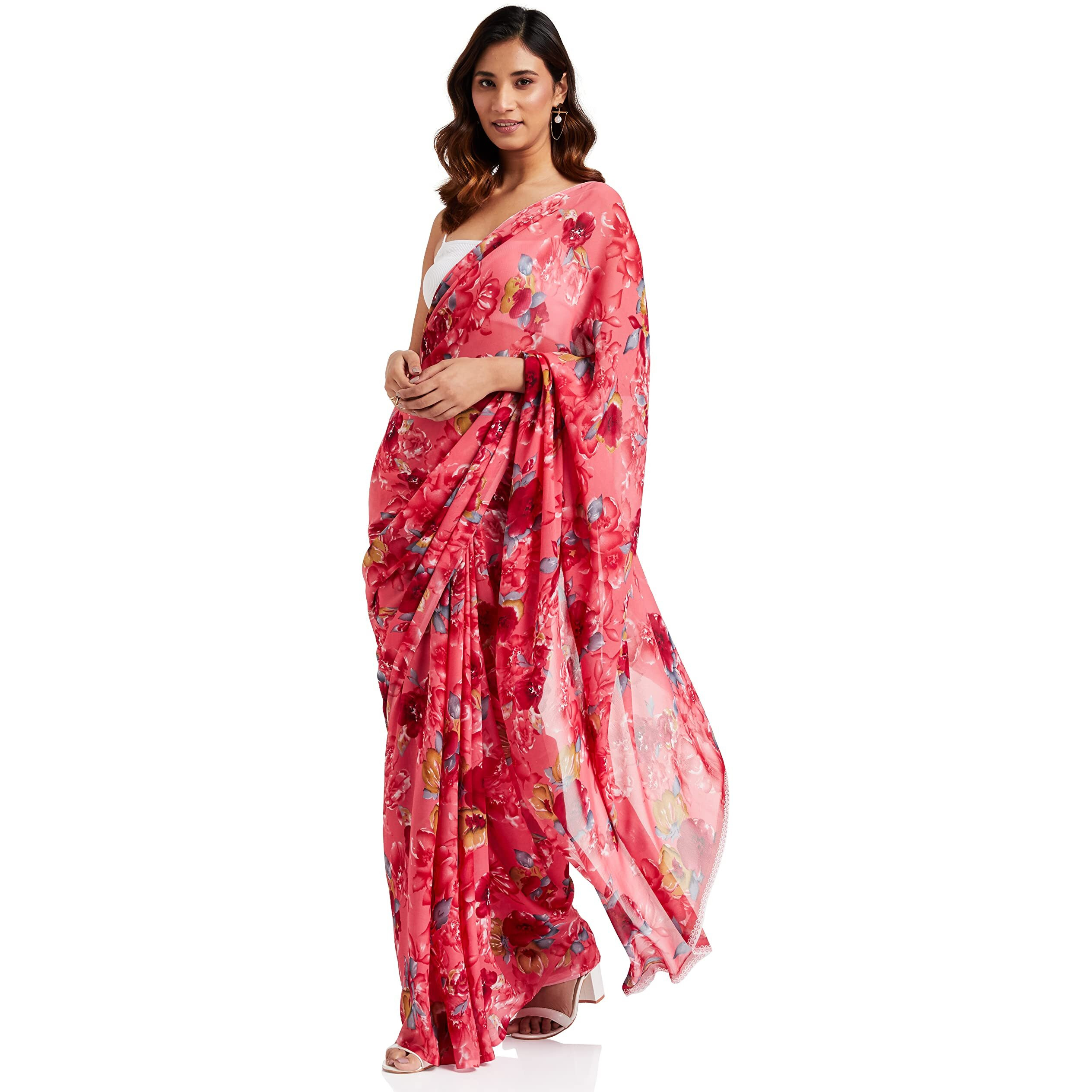 Satrani Womens Woven Polyester Saree (1850ST178_Pink)