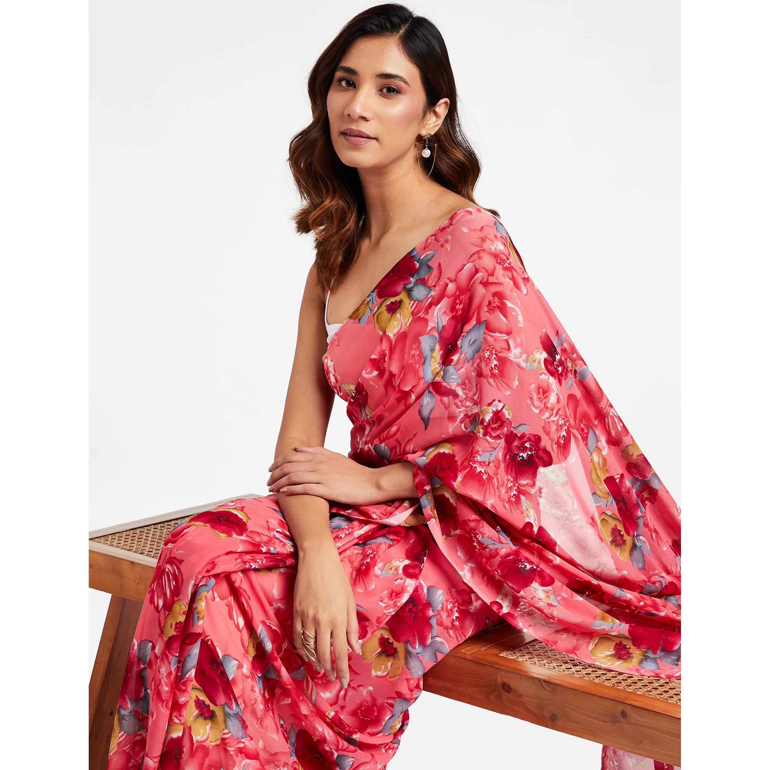 Satrani Womens Woven Polyester Saree (1850ST178_Pink)