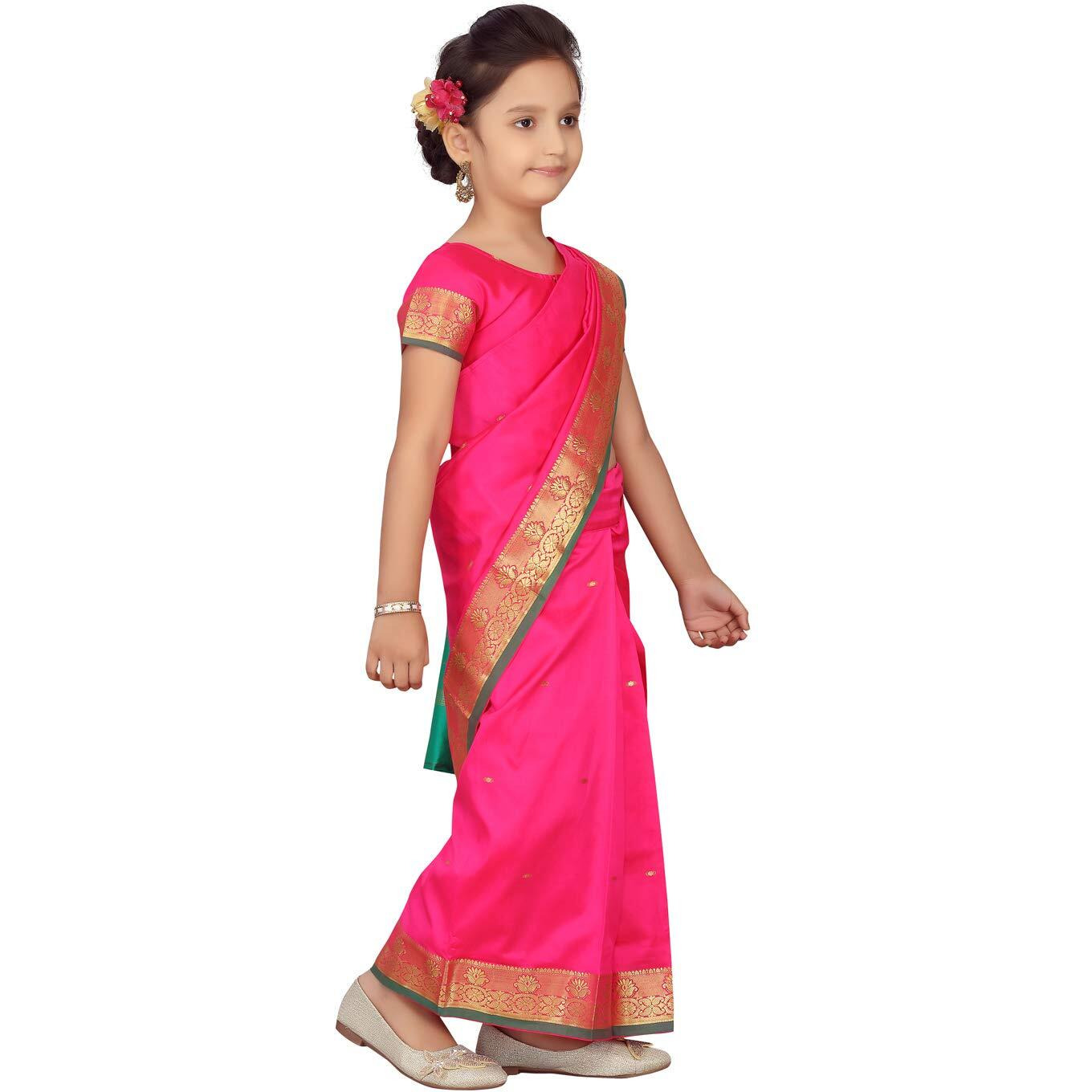 Aarika Girls Rani Colour Saari (SR-20690-RANI-24)